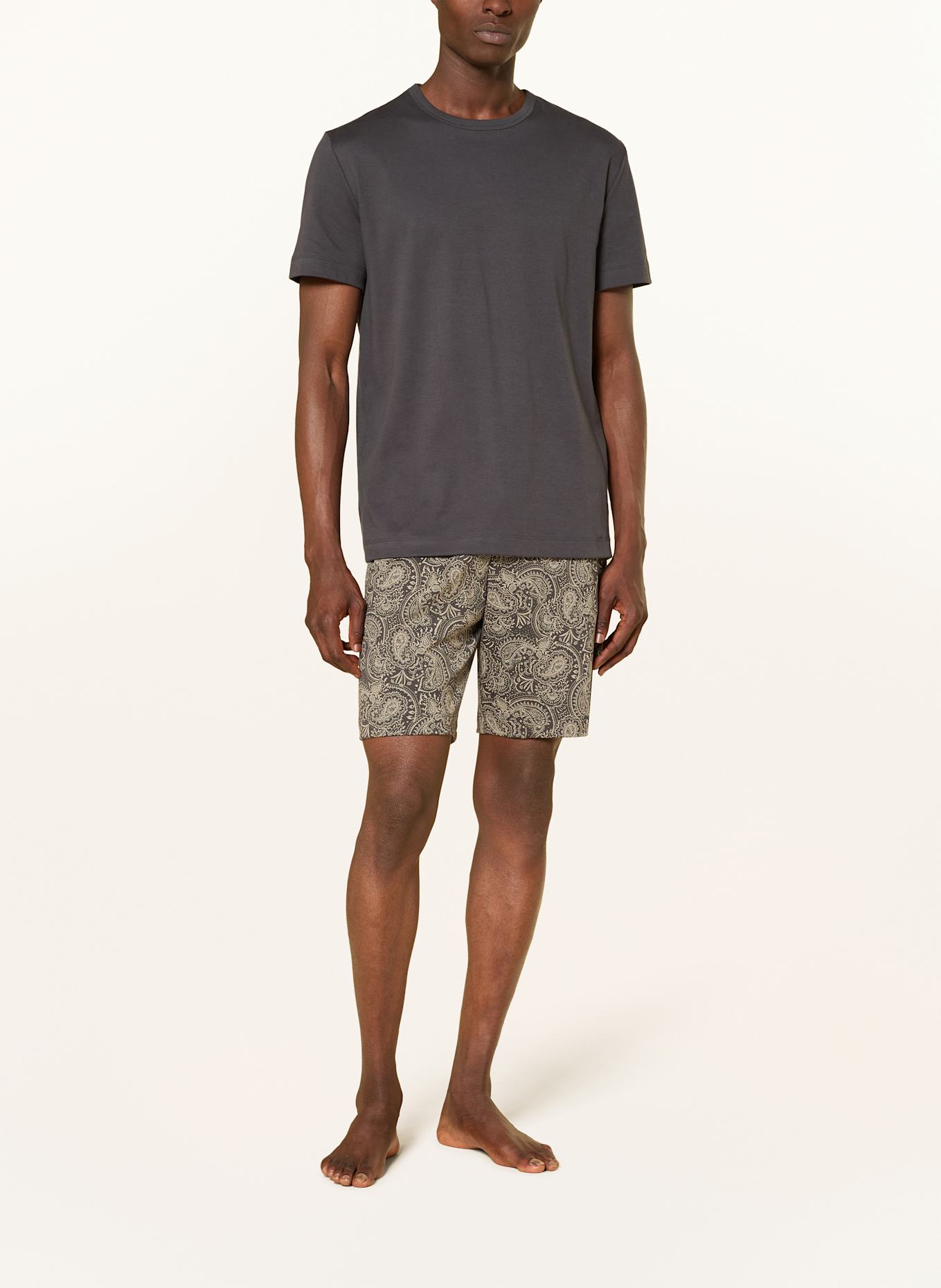 mey Shorty-Schlafanzug Serie EVENING PAISLEY: DUNKELGRAU / TAUPE