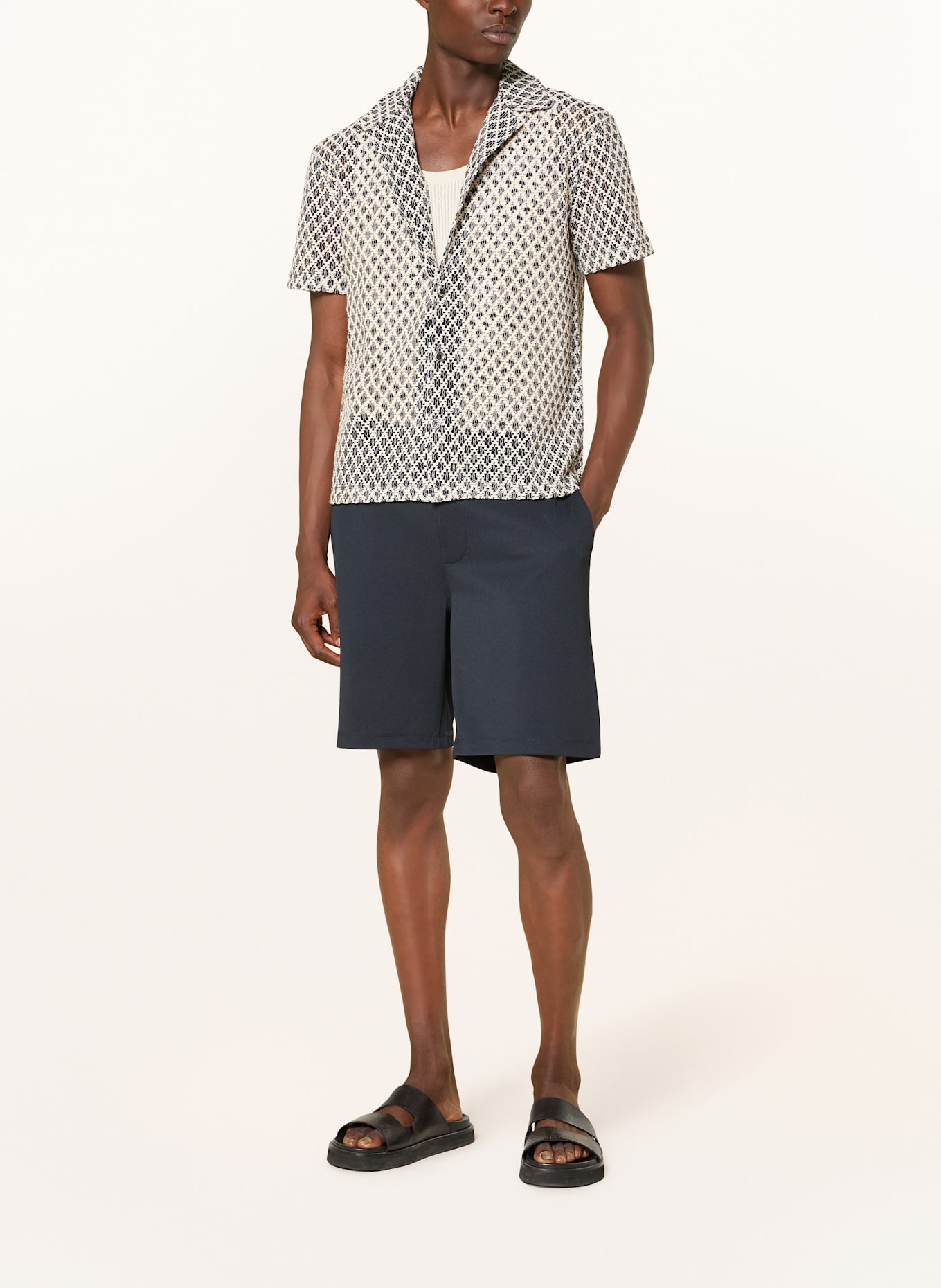 REISS Strick-Resorthemd STERLING Comfort Fit: DUNKELBLAU / WEISS