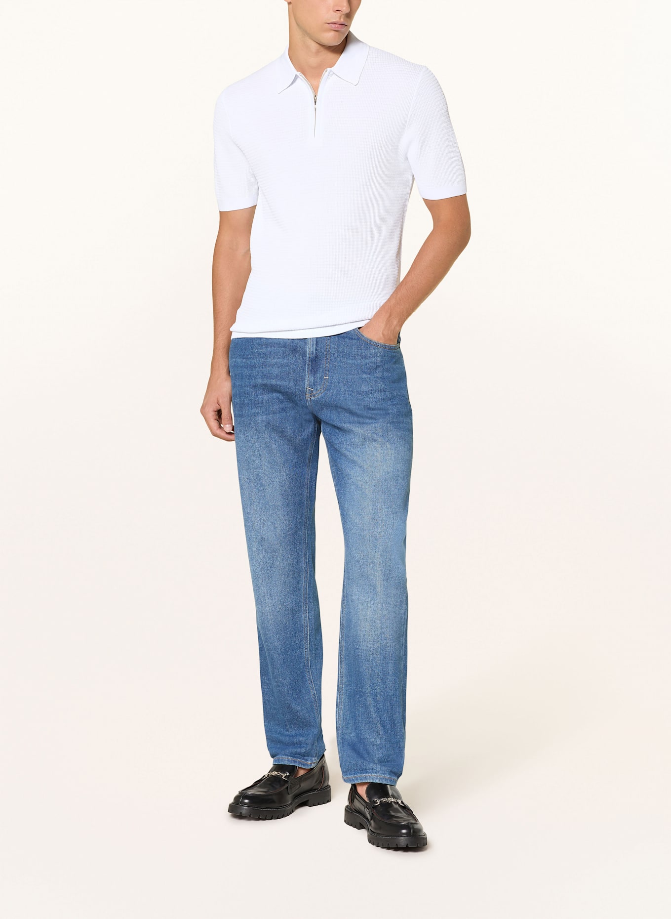 REISS Knitted polo rugby shirt REGIS: WHITE