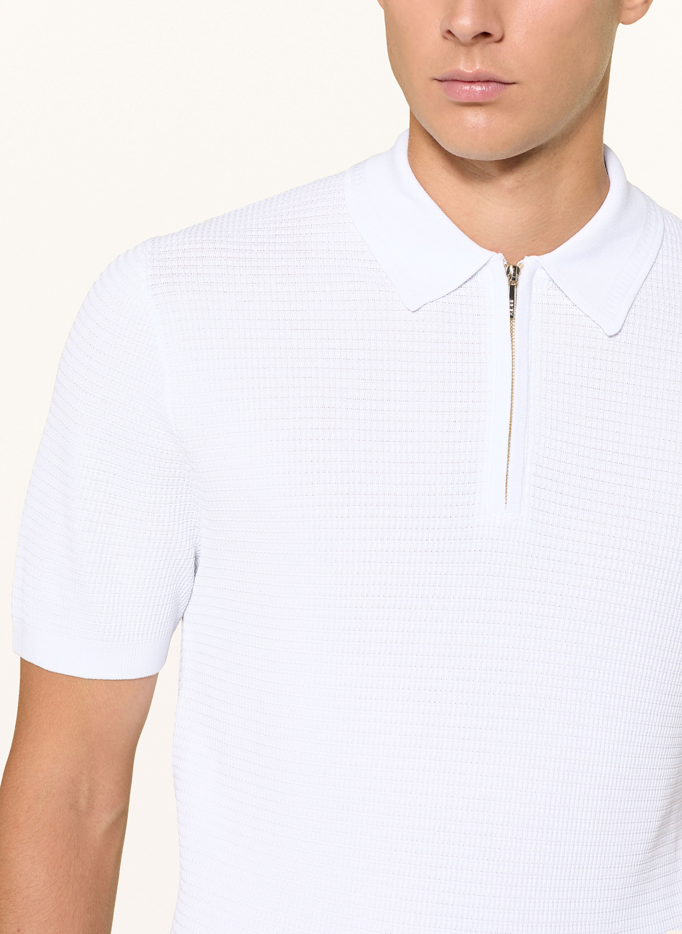 REISS Knitted polo rugby shirt REGIS: WHITE