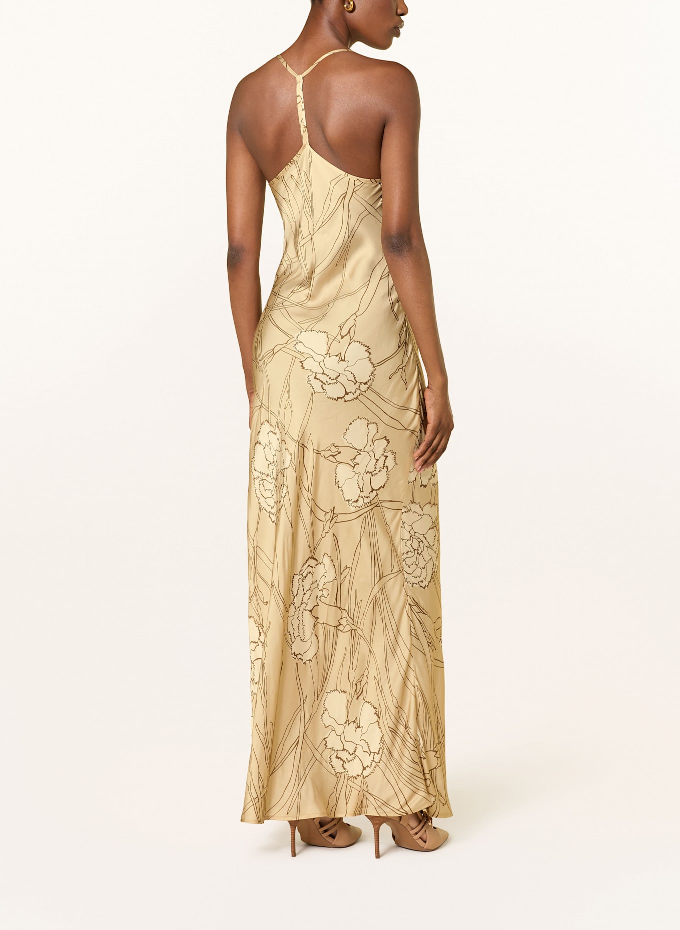 REISS Satinkleid ROCHELLE-FLORAL: GOLD / ECRU / DUNKELBRAUN