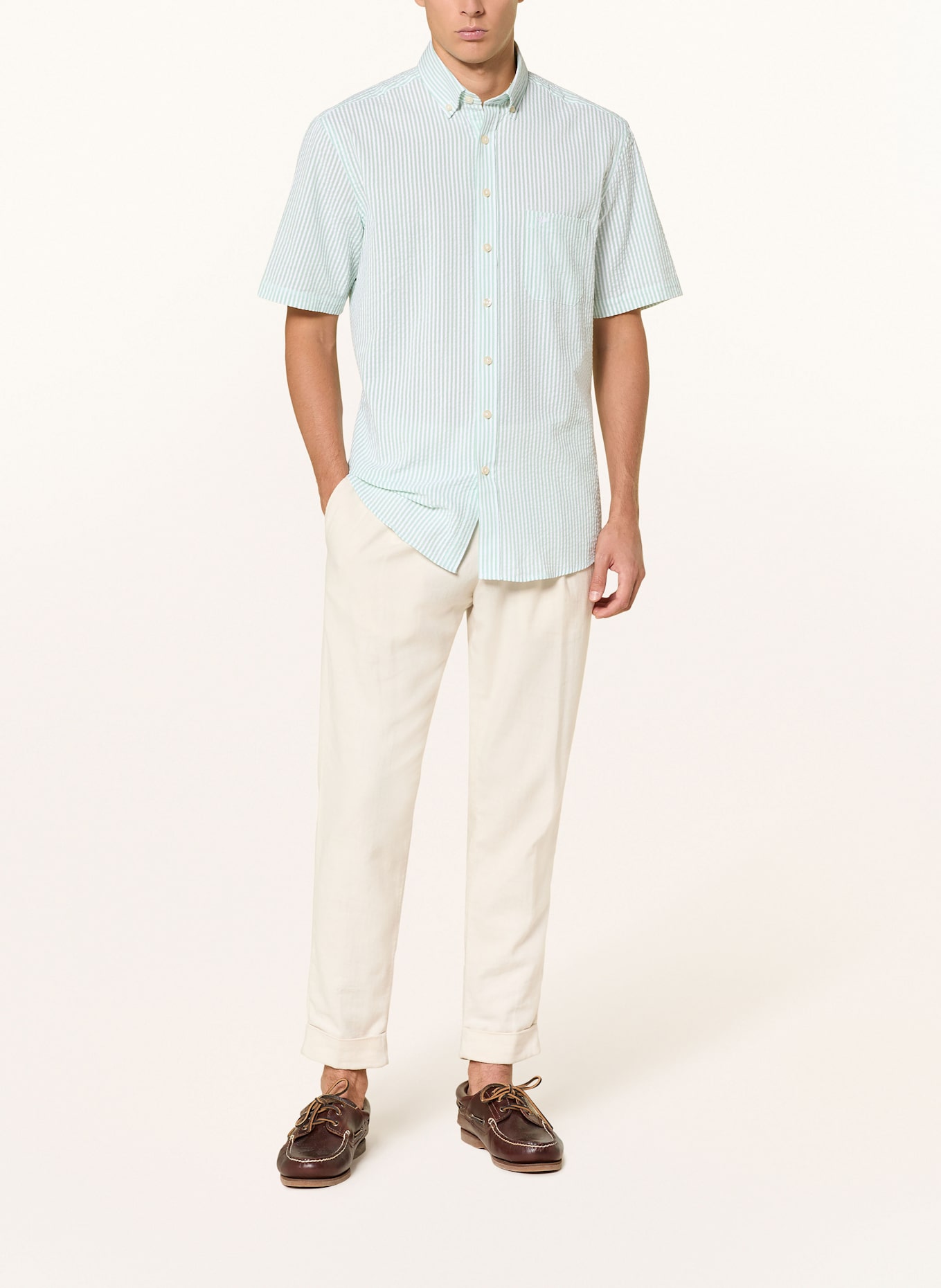 FYNCH-HATTON Short sleeve shirt comfort fit: LIGHT GREEN / WHITE