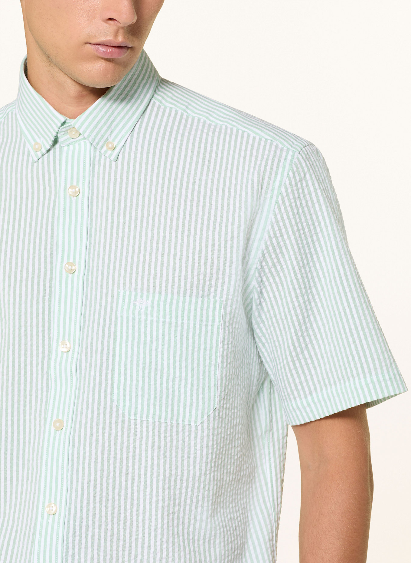 FYNCH-HATTON Short sleeve shirt comfort fit: LIGHT GREEN / WHITE