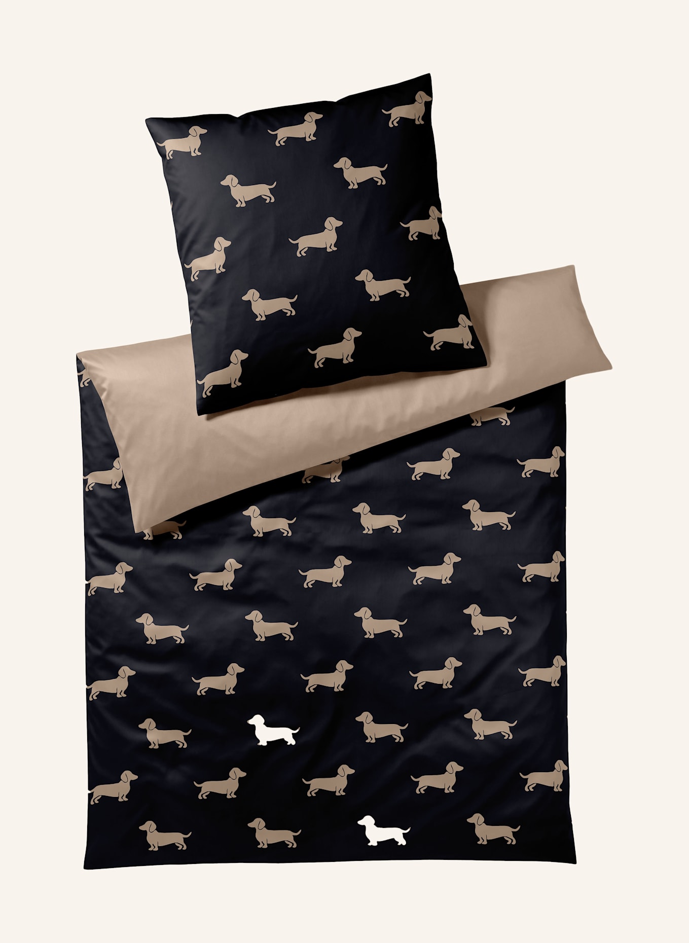elegante Bettwäsche DOGS: SCHWARZ / TAUPE