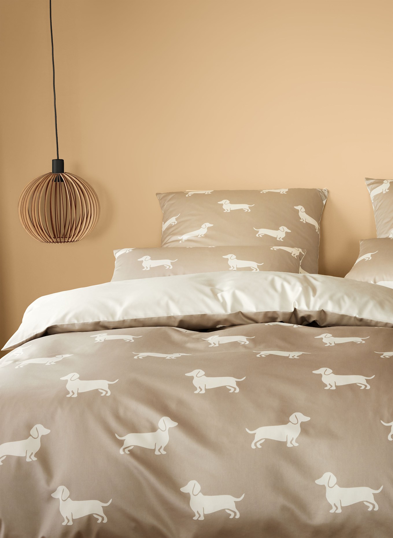 elegante Bettwäsche DOGS: TAUPE / ECRU