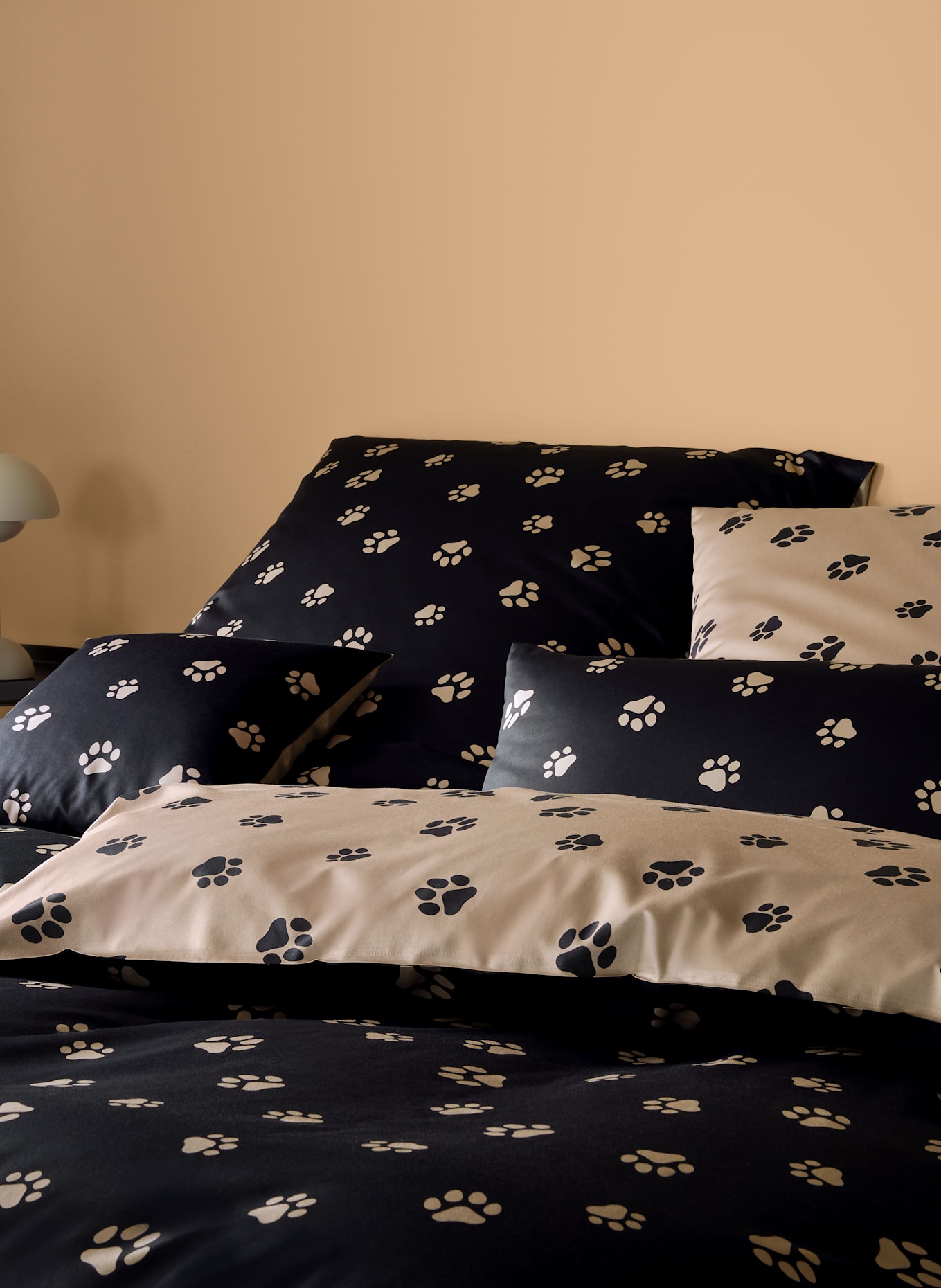 elegante Bettwäsche PAWS: SCHWARZ / BEIGE