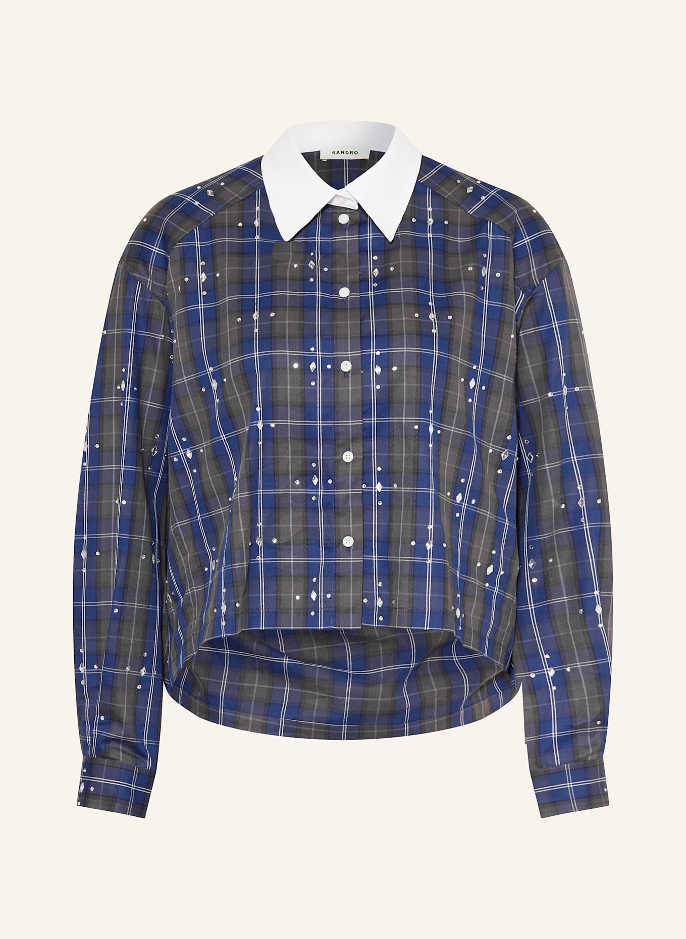 SANDRO Bluzka z ozdobnymi kamykami: GRANATOWY / CIEMNOZIELONY