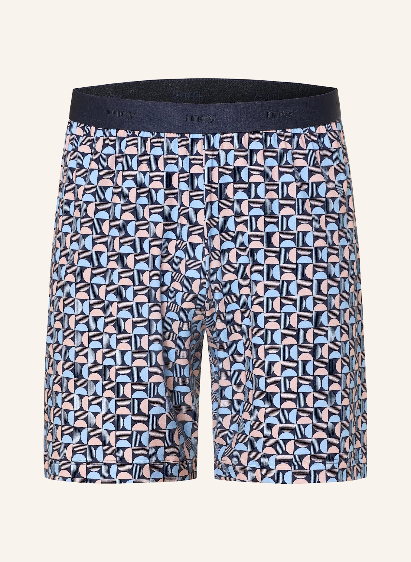 mey Schlafshorts Serie SEMICIRCLE: BLAU / HELLBLAU / HELLORANGE