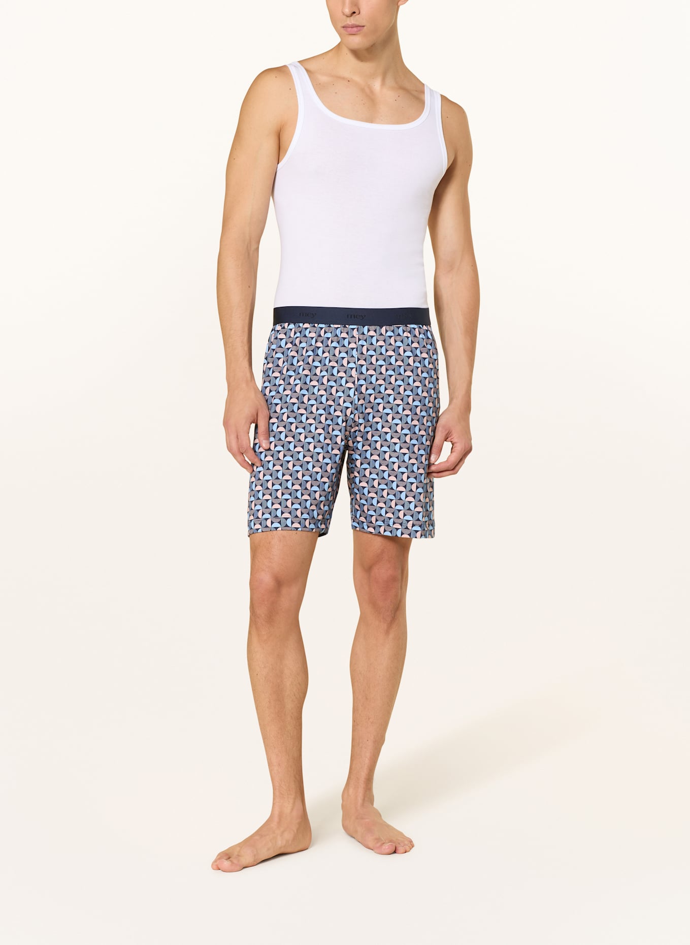 mey Schlafshorts Serie SEMICIRCLE: BLAU / HELLBLAU / HELLORANGE