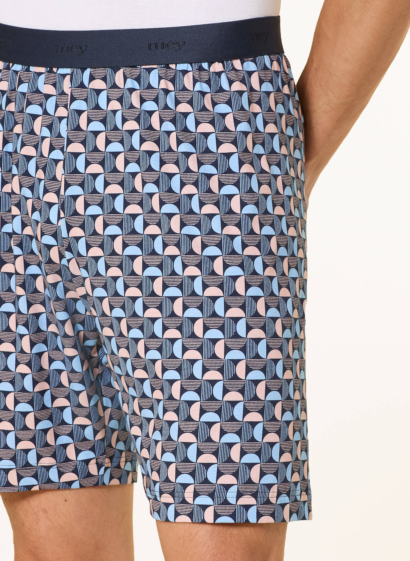 mey Schlafshorts Serie SEMICIRCLE: BLAU / HELLBLAU / HELLORANGE