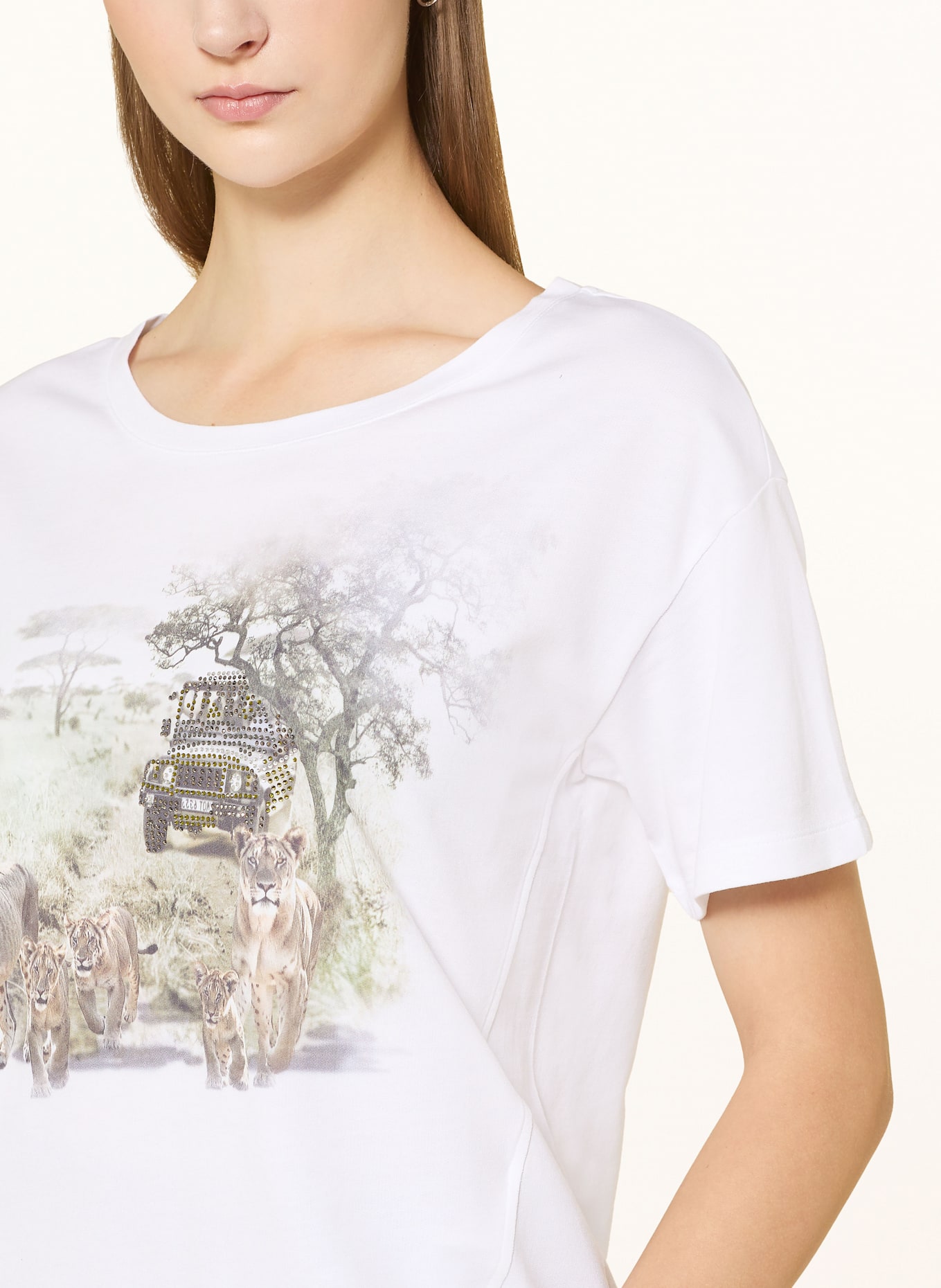 monari T-Shirt mit Schmucksteinen: CREME