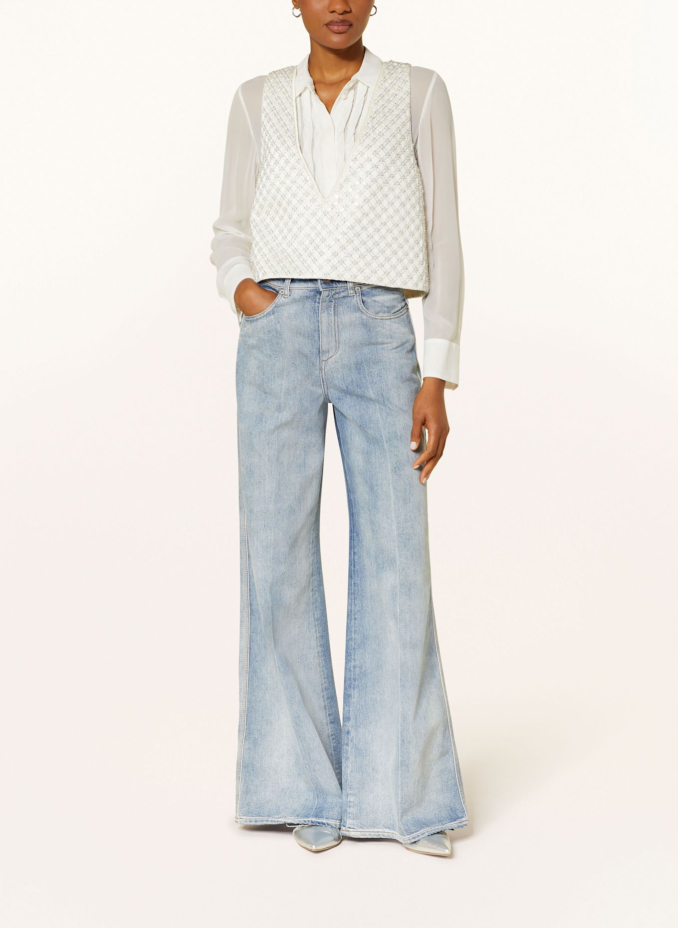 DOROTHEE SCHUMACHER Top SPARKLING STATEMENT mit Pailletten und Schmucksteinen: ECRU