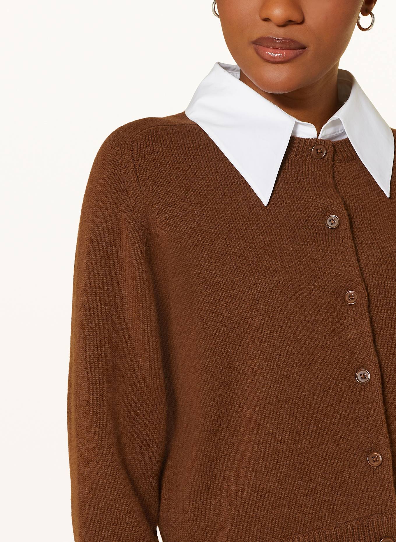 DOROTHEE SCHUMACHER Strickjacke ELEGANT STATEMENTS mit Cashmere und abnehmbarem Kragen: BRAUN / WEISS