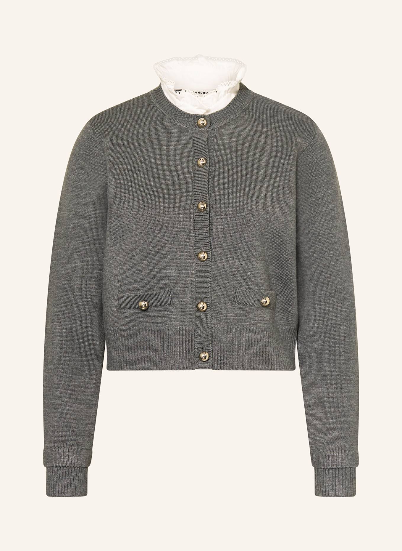 SANDRO Strickjacke mit abnehmbarem Kragen: GRAU