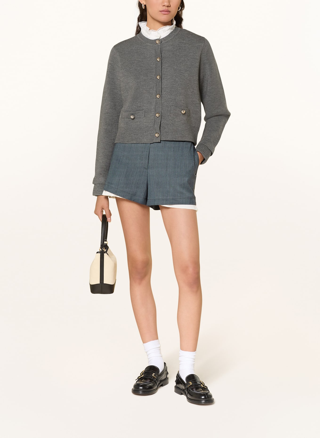 SANDRO Strickjacke mit abnehmbarem Kragen: GRAU