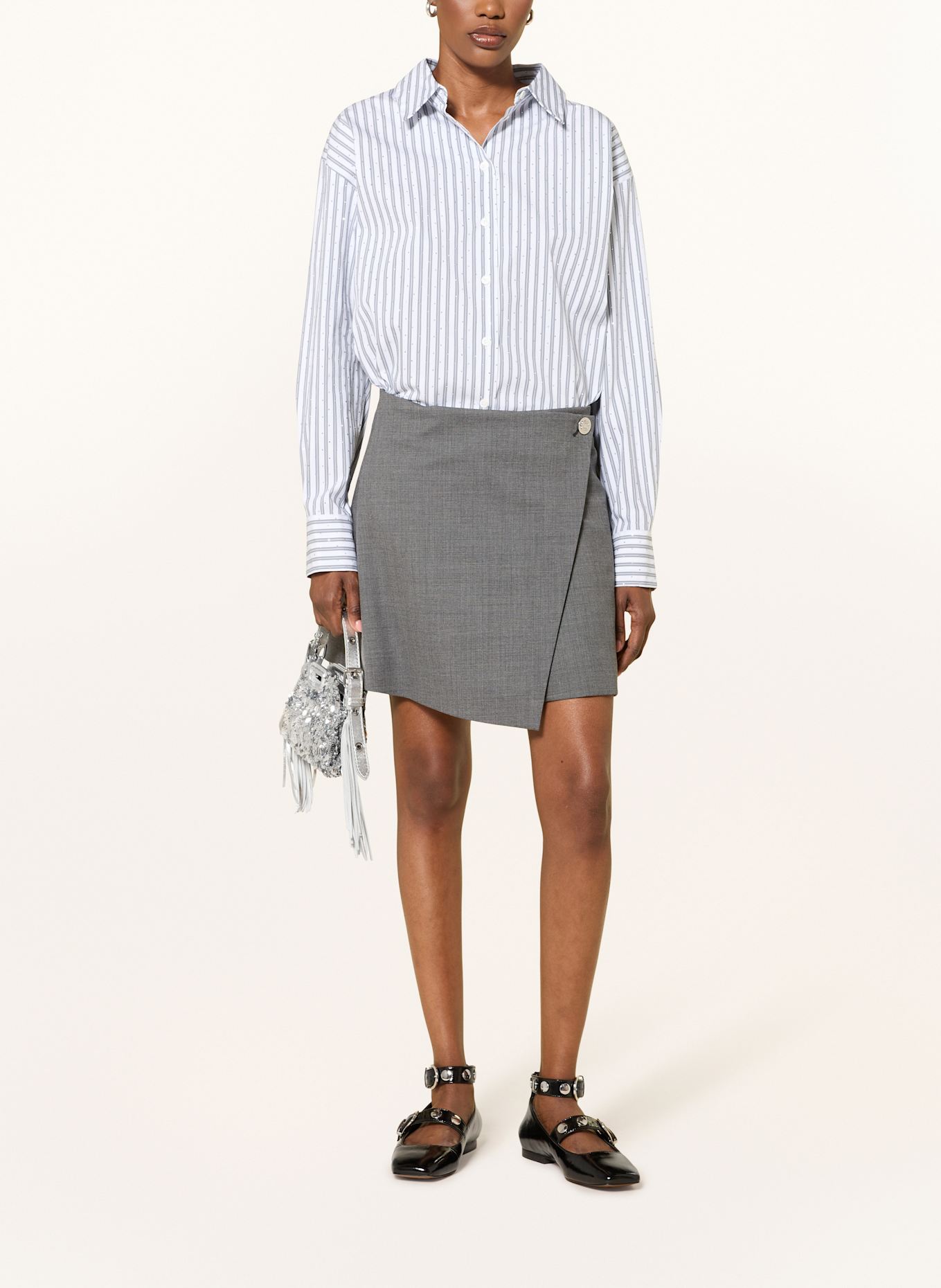 maje Set: Hemdblusenkleid und Wickelrock: ECRU / DUNKELGRAU