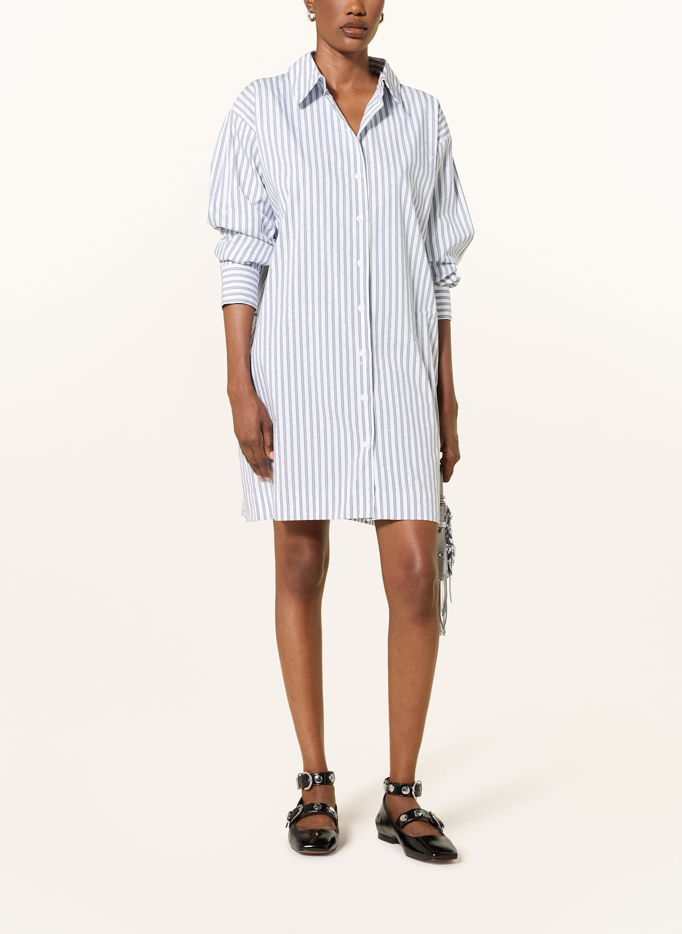 maje Set: Hemdblusenkleid und Wickelrock: ECRU / DUNKELGRAU