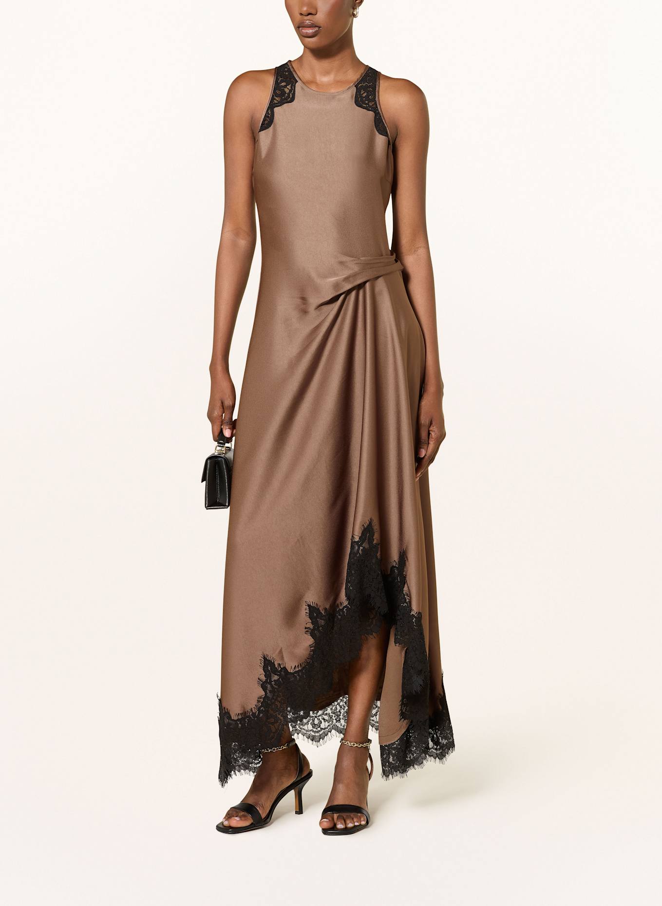 REISS ANAIS satin dress with lace in brown/ black