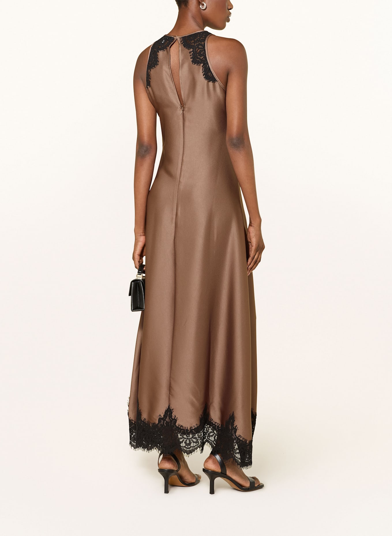 REISS ANAIS satin dress with lace in brown/ black