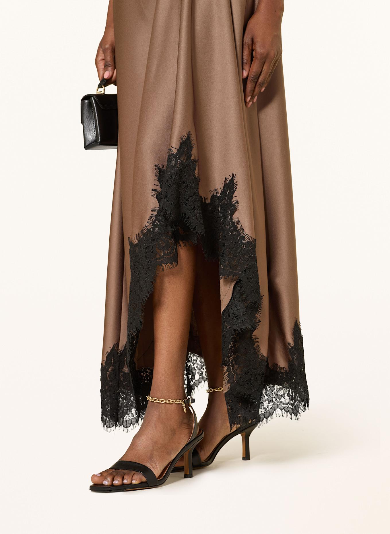REISS ANAIS satin dress with lace in brown/ black