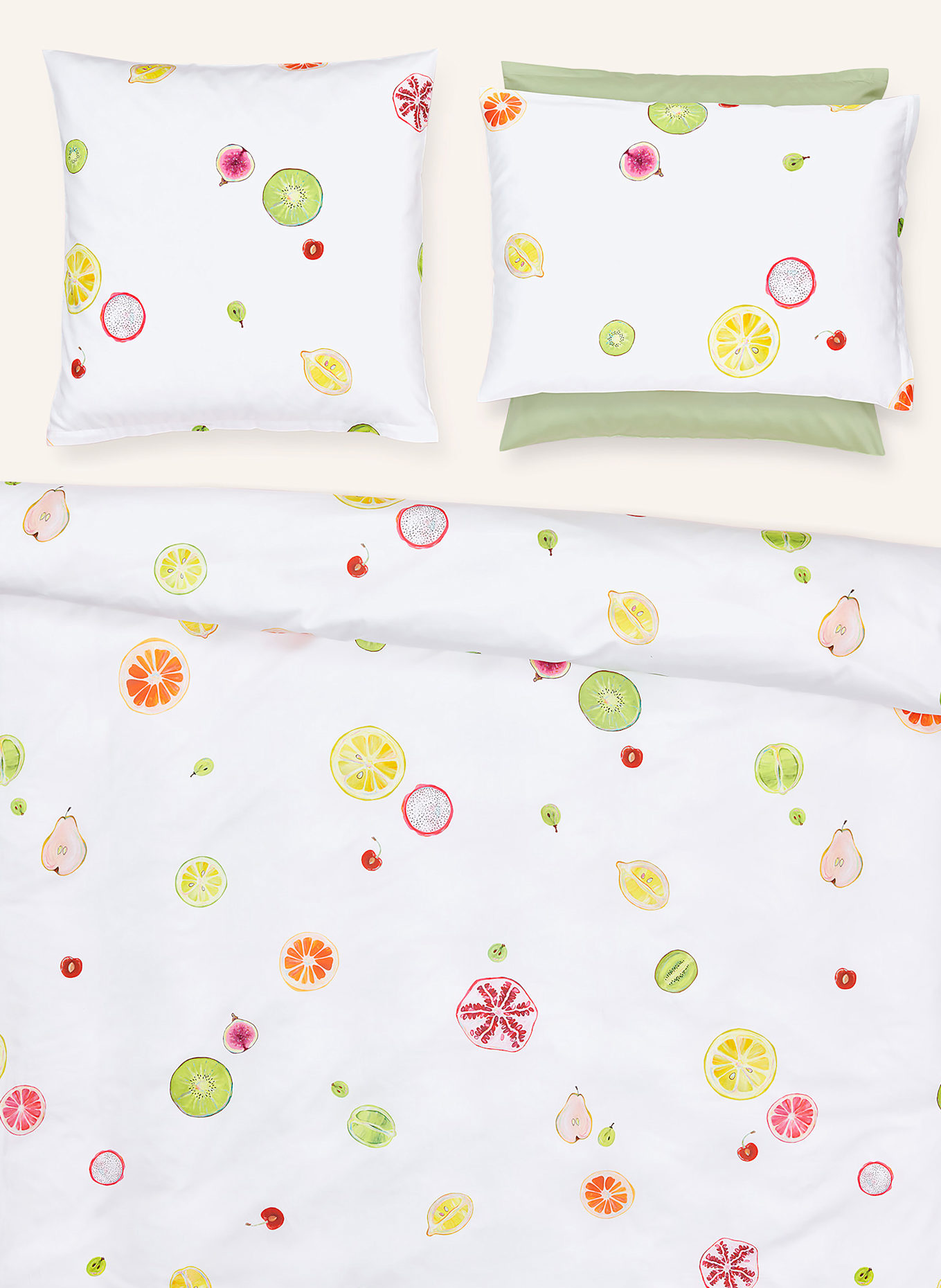 Christian Fischbacher Bettwäsche SUMMER FLAVOUR: WEISS / HELLGRÜN / ORANGE