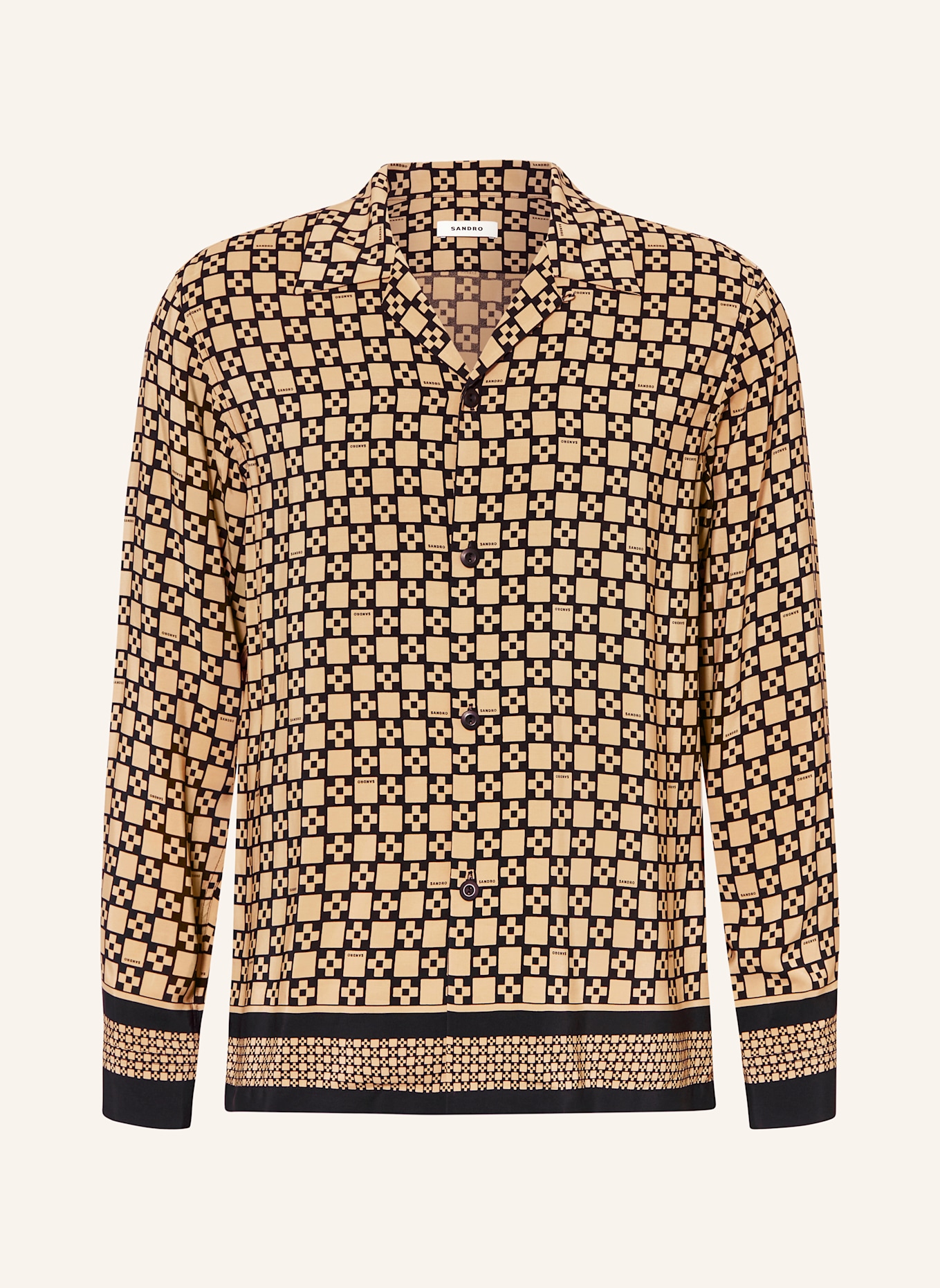 SANDRO Satinhemd Slim Fit: BEIGE / SCHWARZ