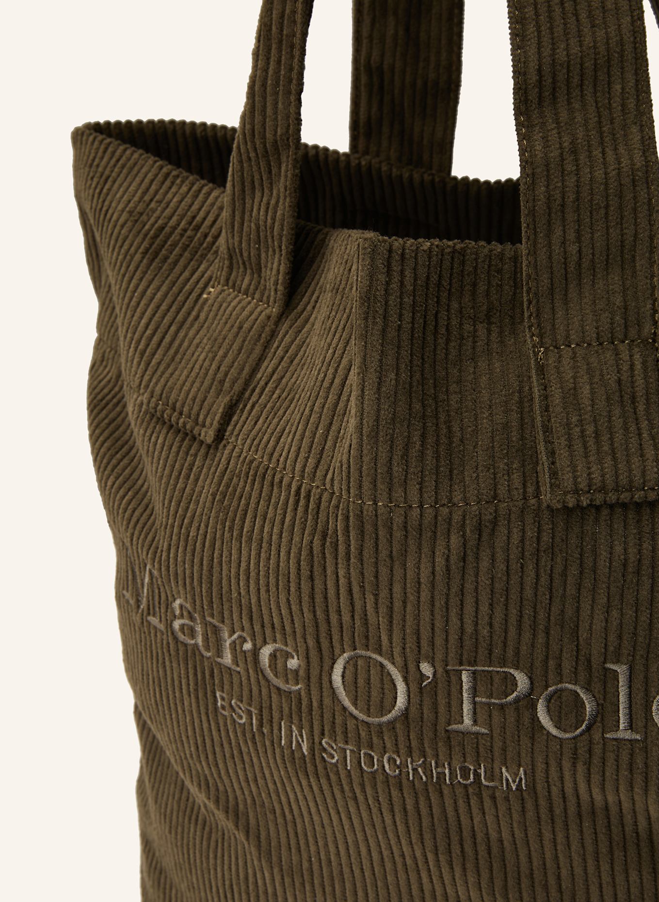 Marc O'Polo Torba shopper MEDIUM ze sztruksu: CIEMNOBRĄZOWY