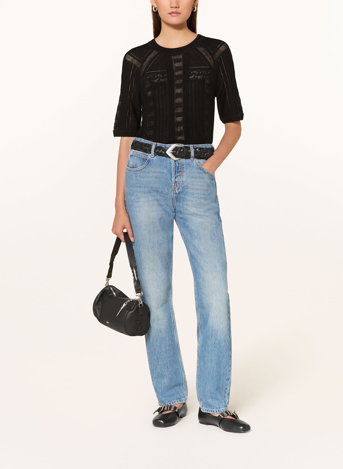 ba&sh Úpletové tričko PHILO s 3/4 rukávem: ČERNÁ