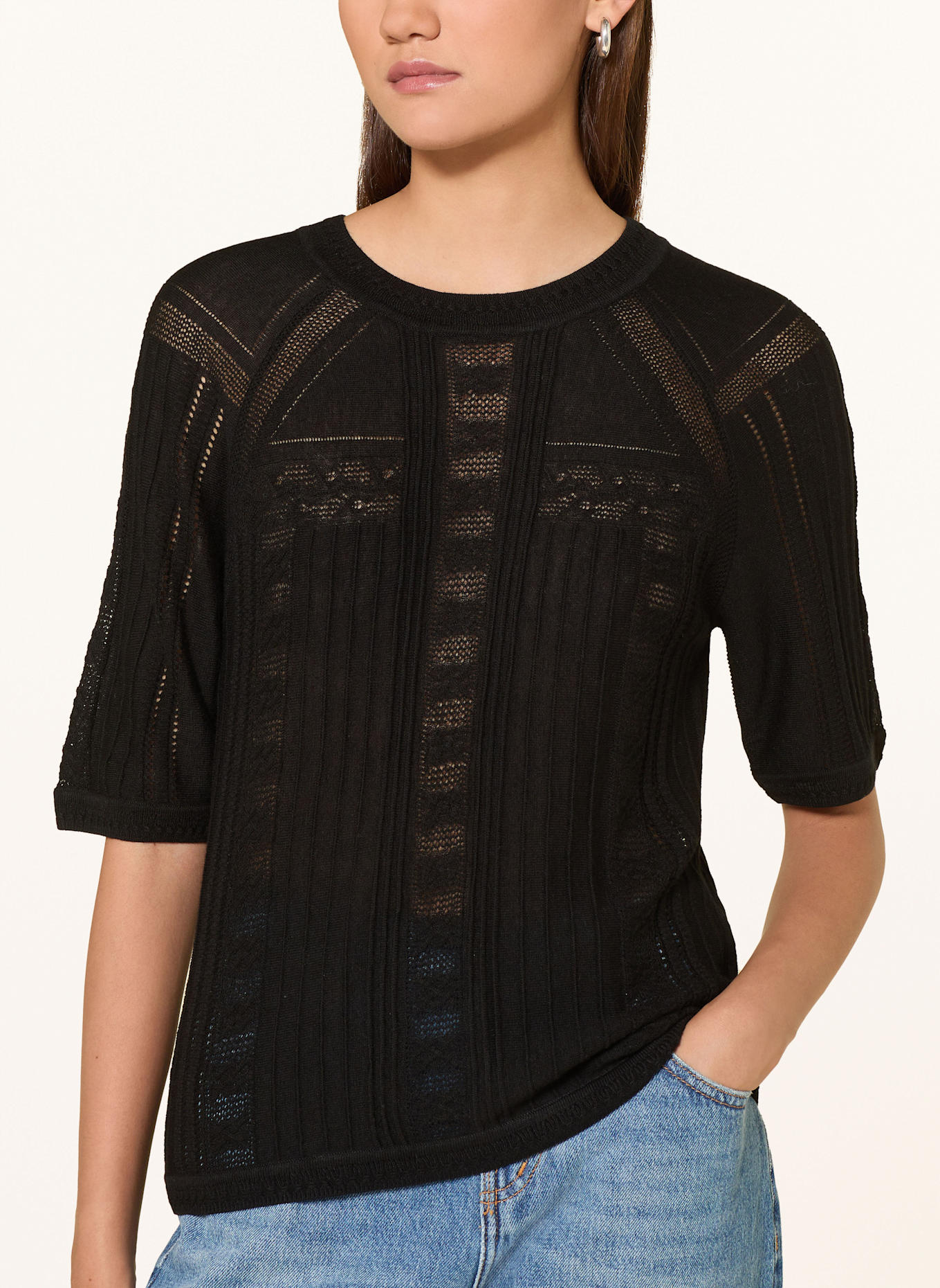 ba&sh Úpletové tričko PHILO s 3/4 rukávem: ČERNÁ