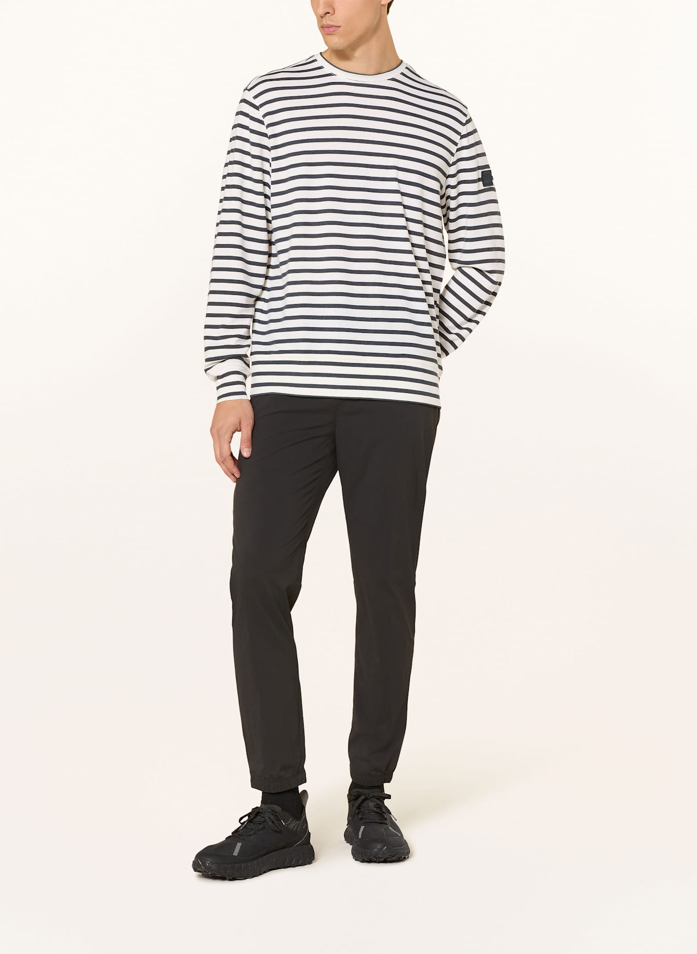 super.natural Sweat-shirt SOLUTION STRIPE avec laine mérinos: BLANC / NOIR