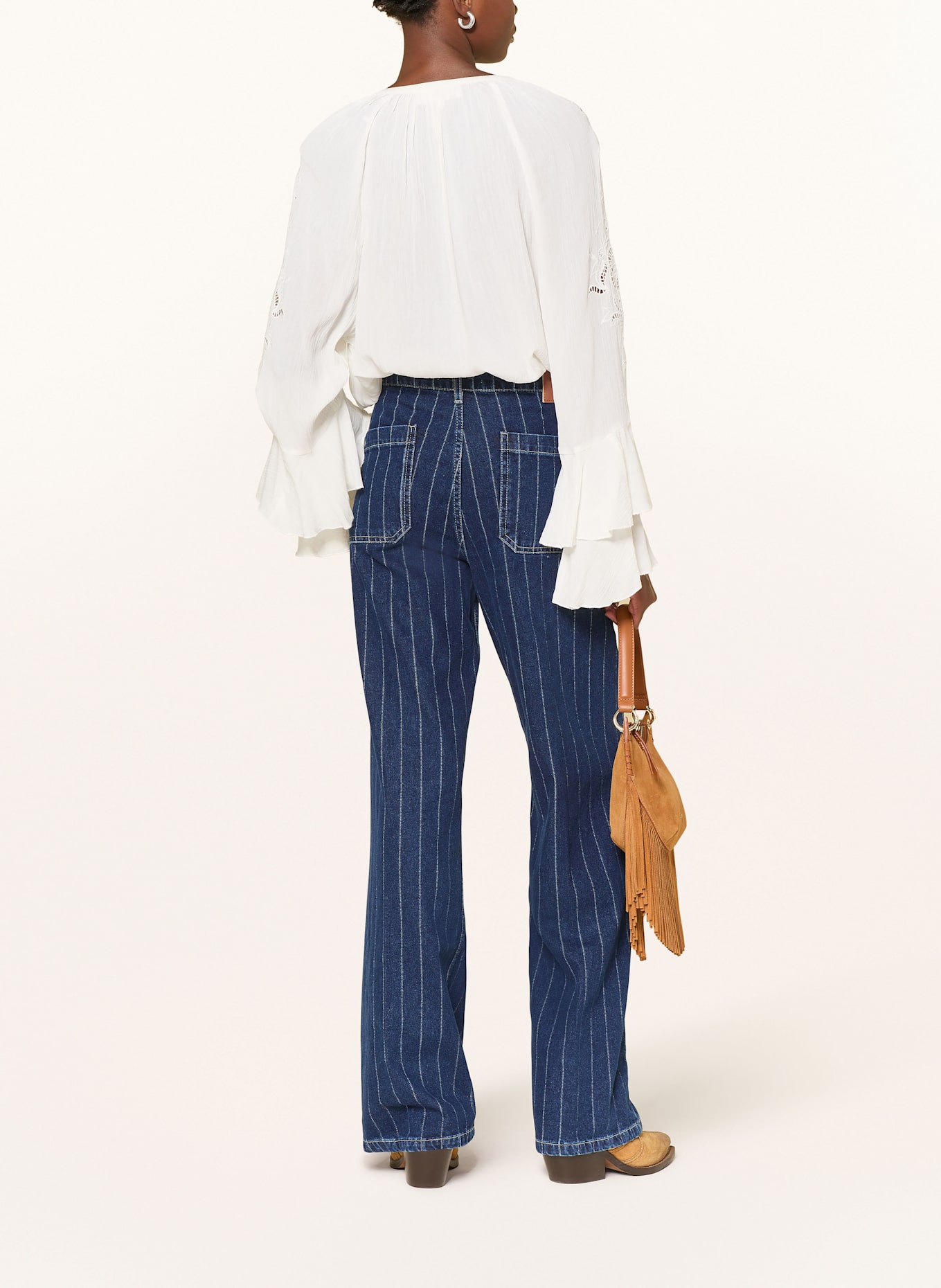 ba&sh Bluse OMAR aus Lochspitze mit Volants: ECRU