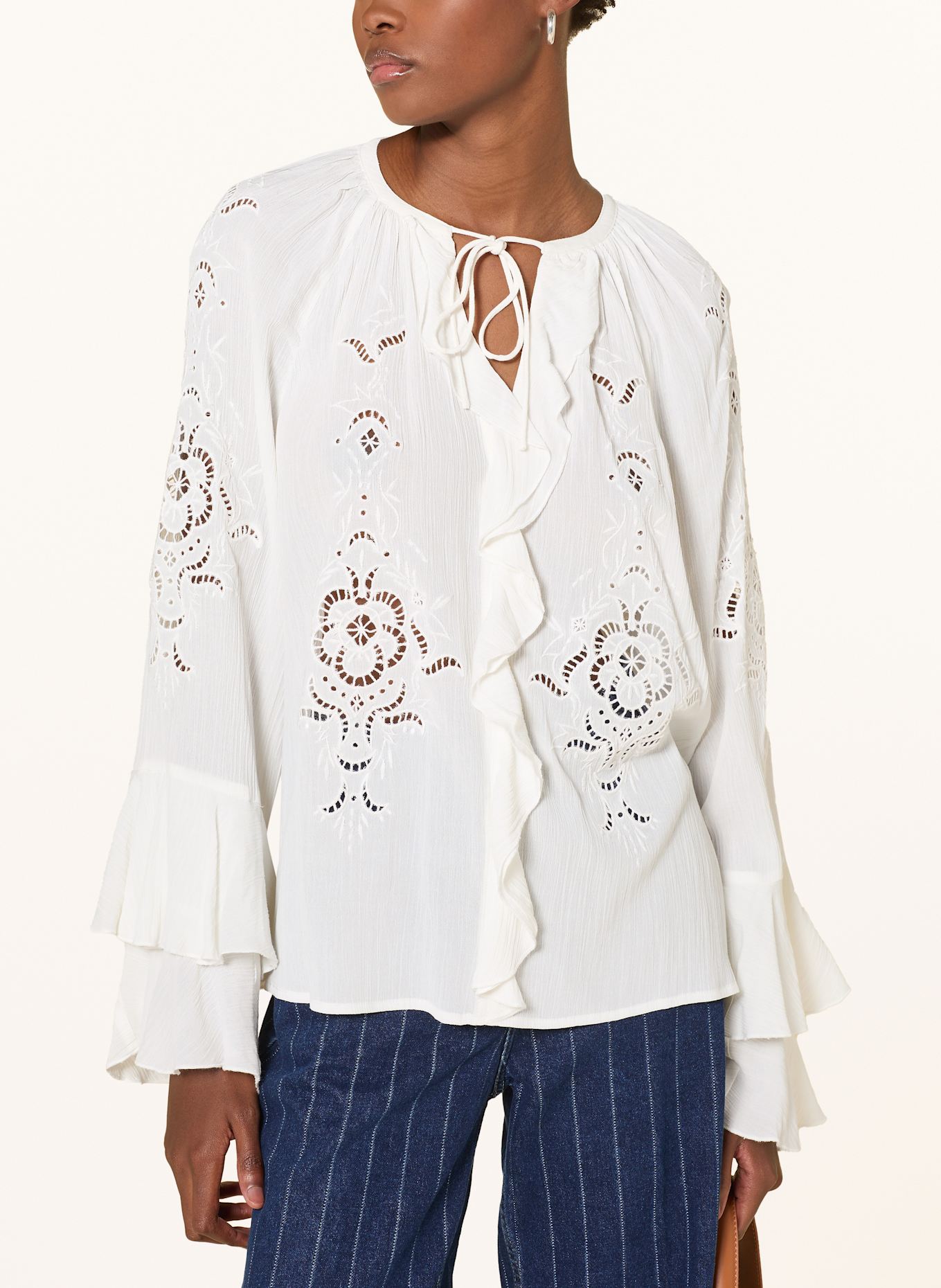 ba&sh Bluse OMAR aus Lochspitze mit Volants: ECRU