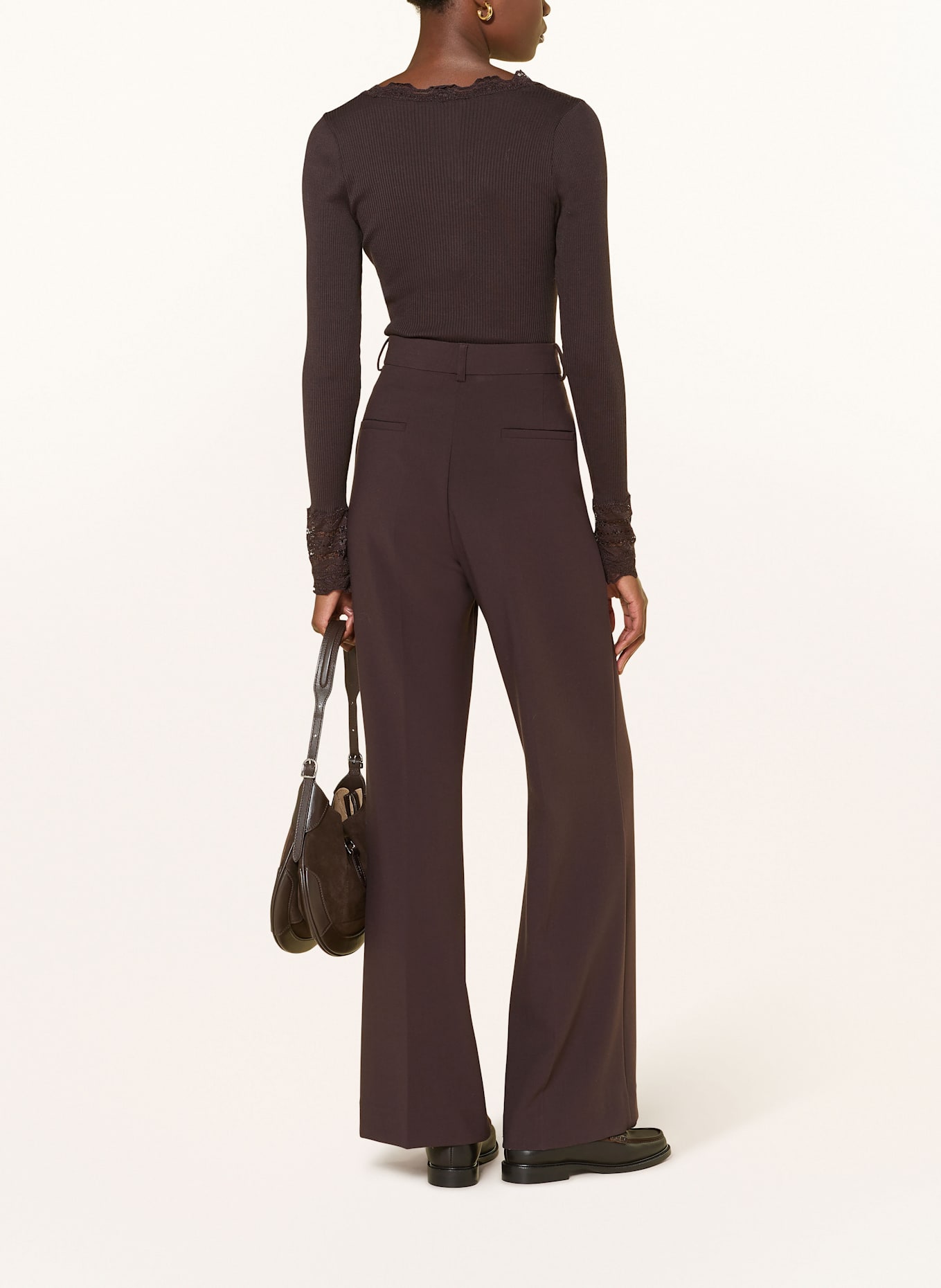 rosemunde T-shirt à manches longues BENITA en soie avec dentelle: MARRON FONCÉ