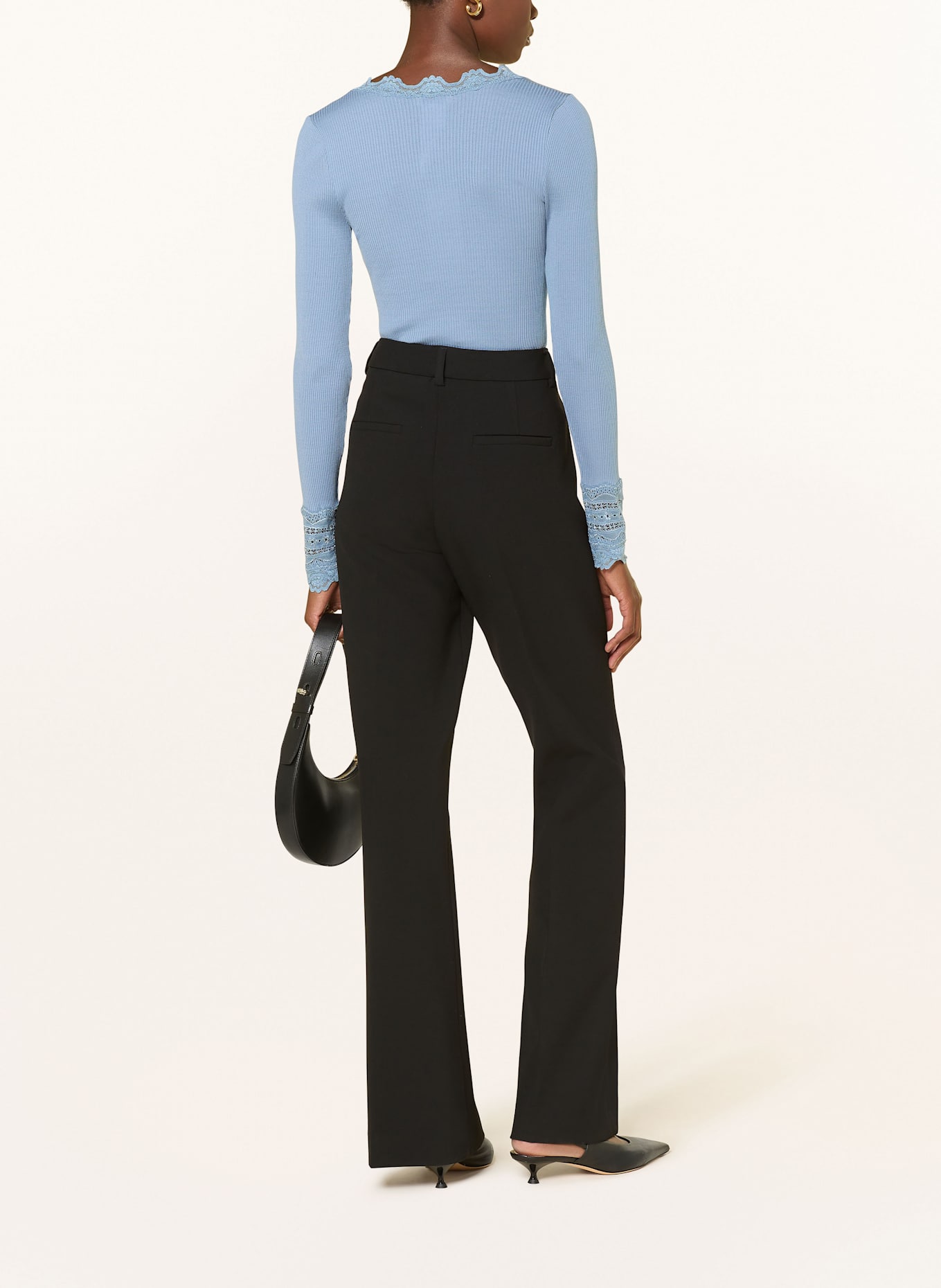 rosemunde Longsleeve BENITA aus Seide mit Spitze: HELLBLAU