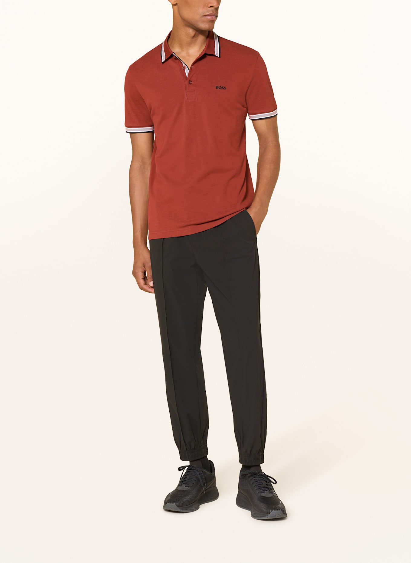 BOSS Piqué-Poloshirt PADDY CURVED Regular Fit: DUNKELROT