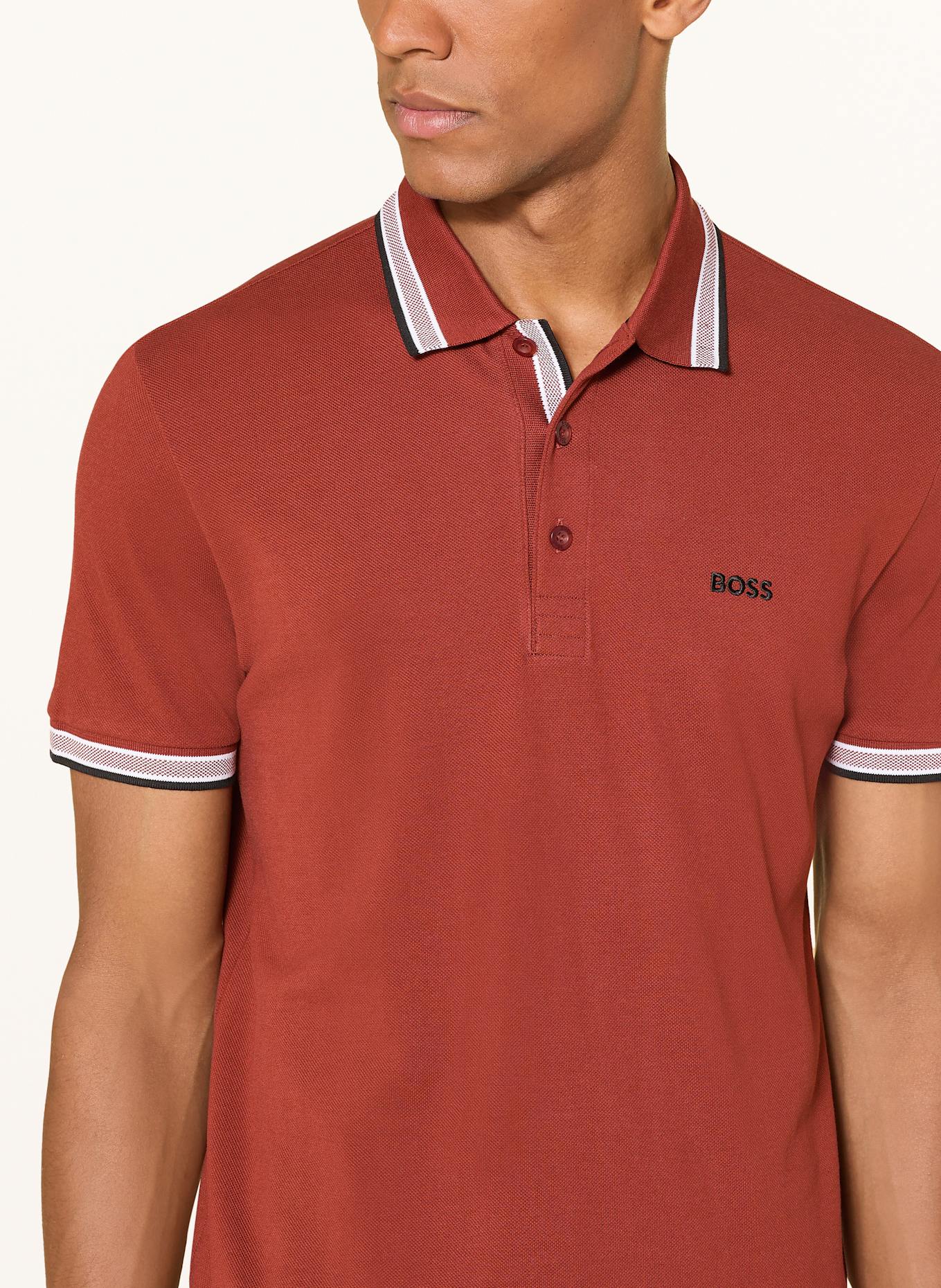 BOSS Piqué-Poloshirt PADDY CURVED Regular Fit: DUNKELROT