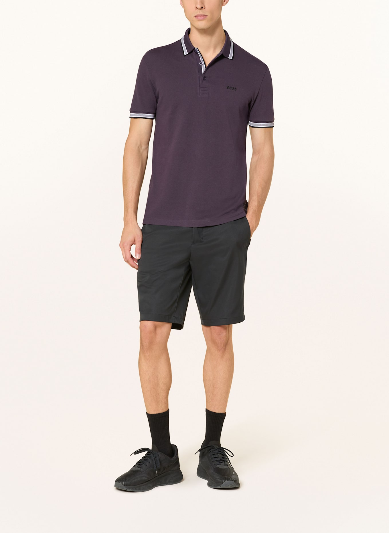 BOSS Piqué-Poloshirt PADDY CURVED Regular Fit: DUNKELLILA