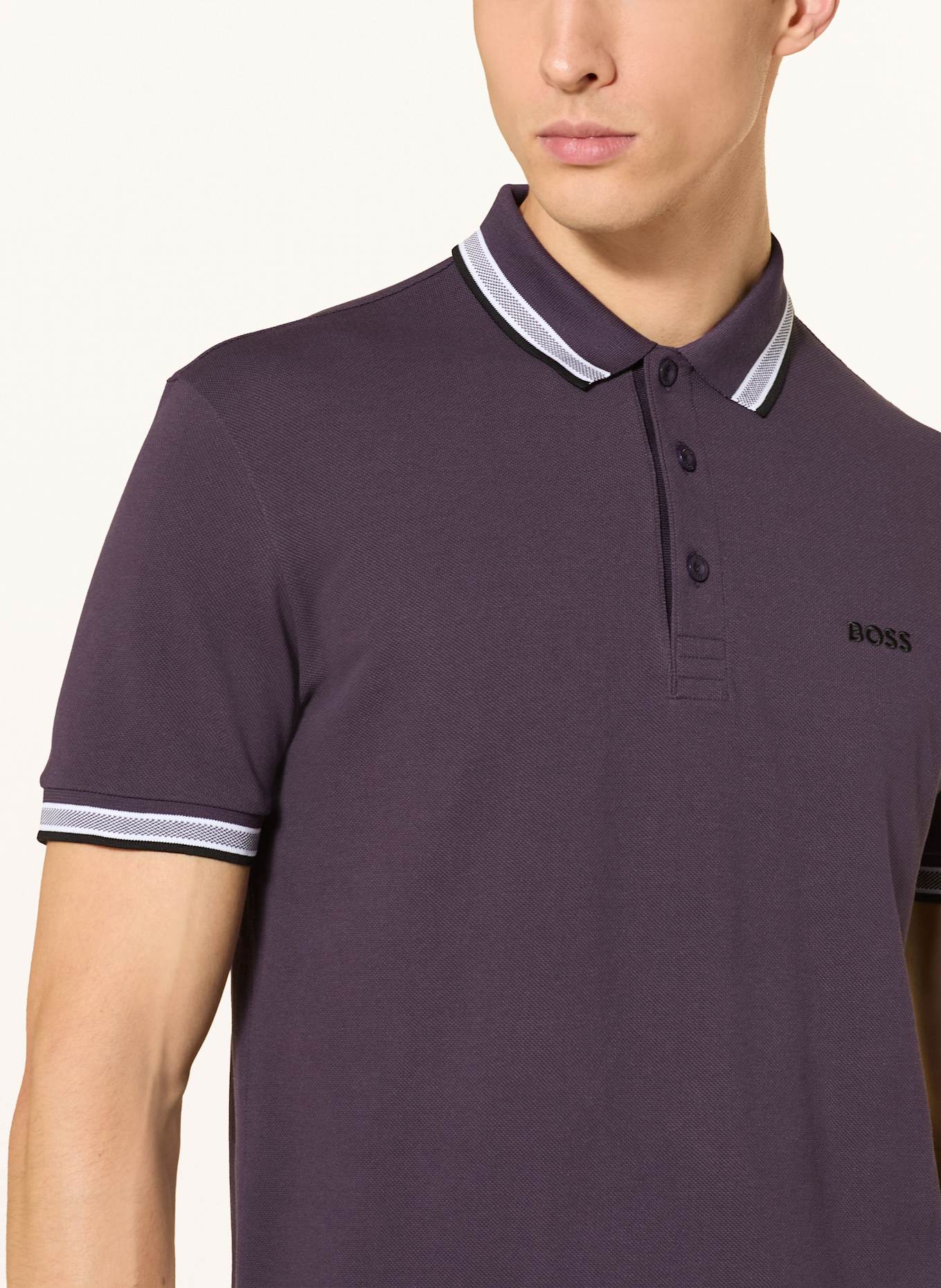 BOSS Piqué-Poloshirt PADDY CURVED Regular Fit: DUNKELLILA