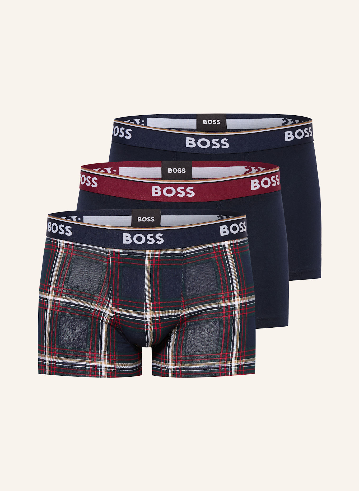 BOSS 3er-Pack Boxershorts POWER: BLAU / DUNKELBLAU / ROT