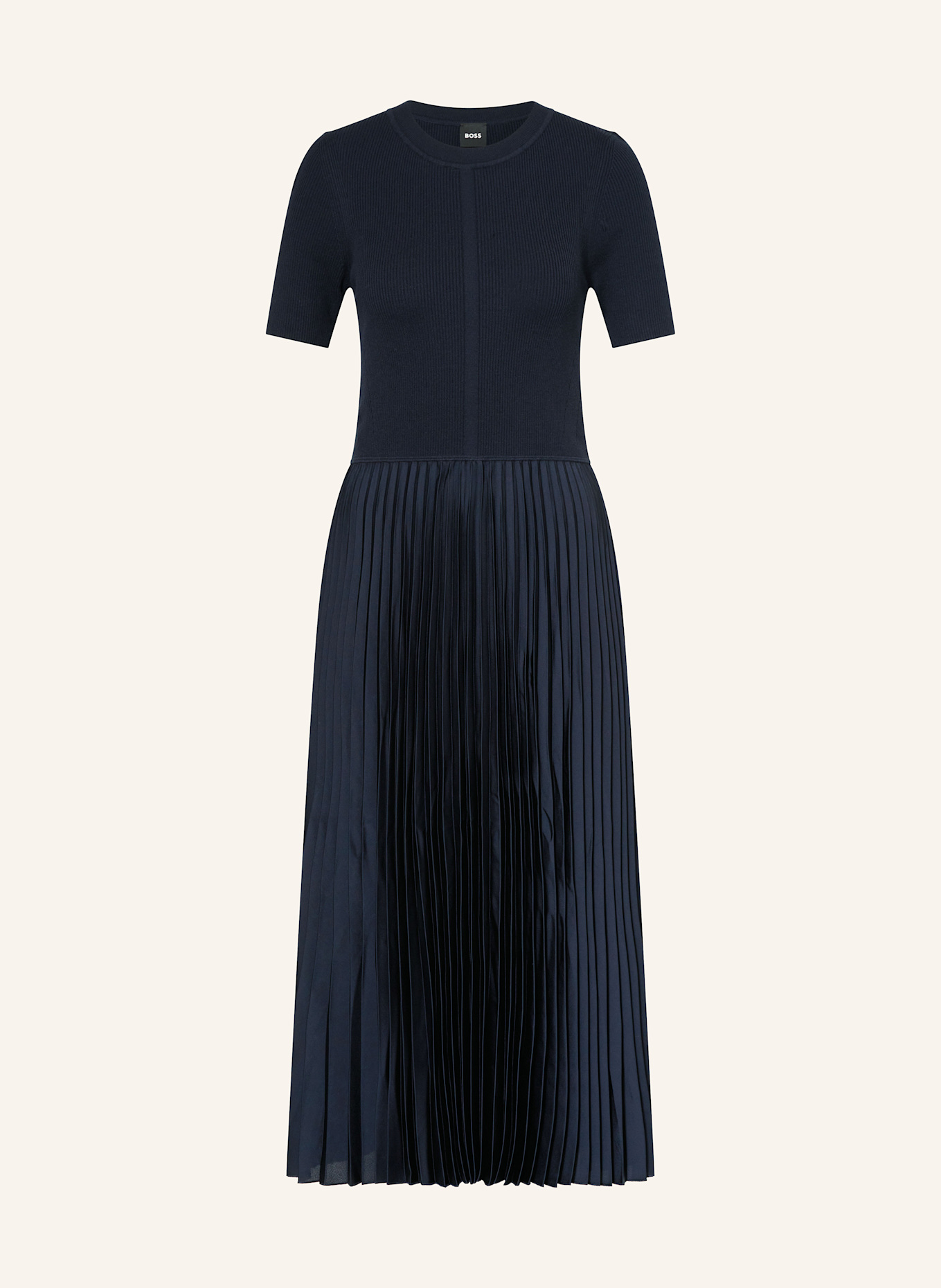 BOSS Kleid FADRIDI im Materialmix mit Plissees: DUNKELBLAU