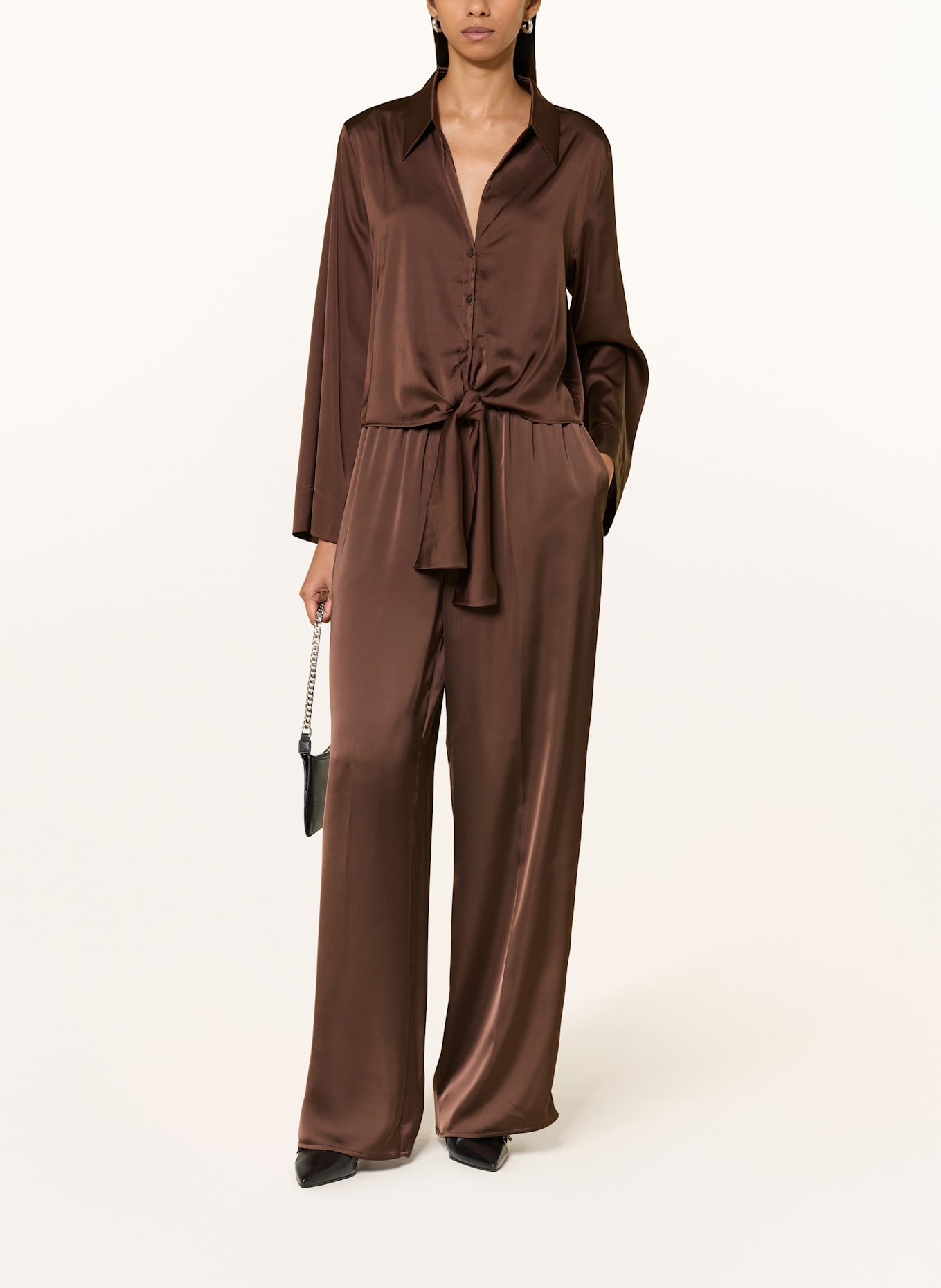 HUGO Satinbluse ERRIKA: DUNKELBRAUN