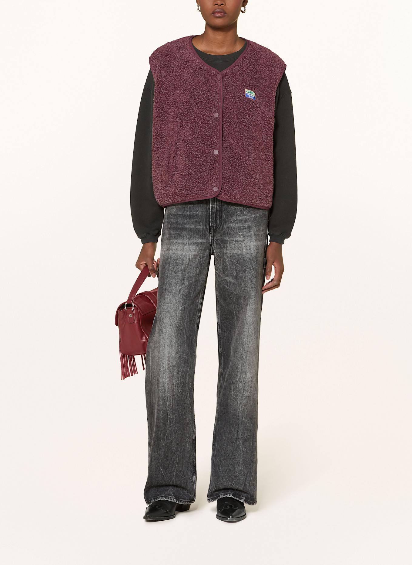 American Vintage Kamizelka z pluszowego materiału: CIEMNOCZERWONY