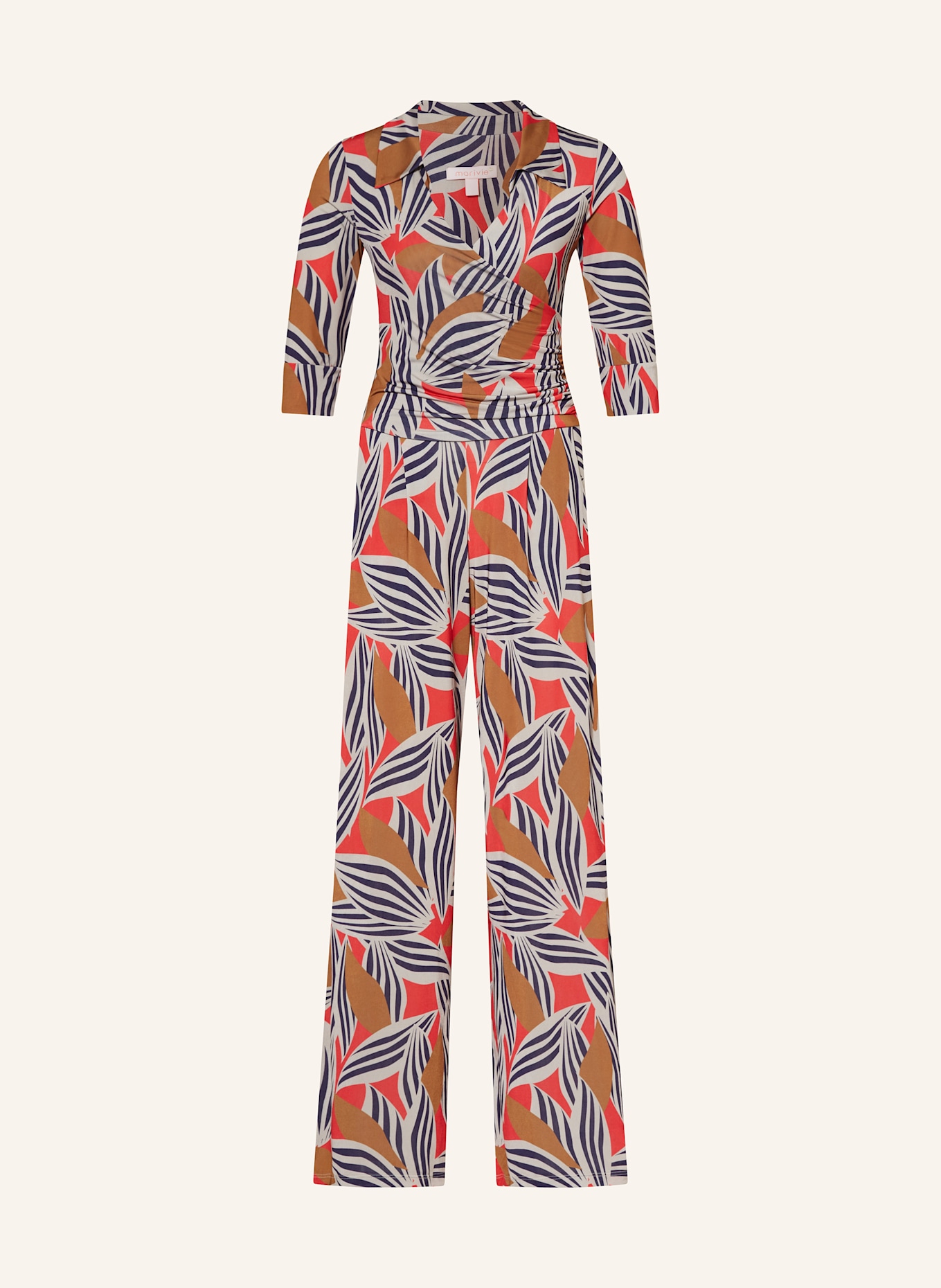 marivie Jumpsuit mit 3/4-Arm: TAUPE / DUNKELBLAU / DUNKELORANGE