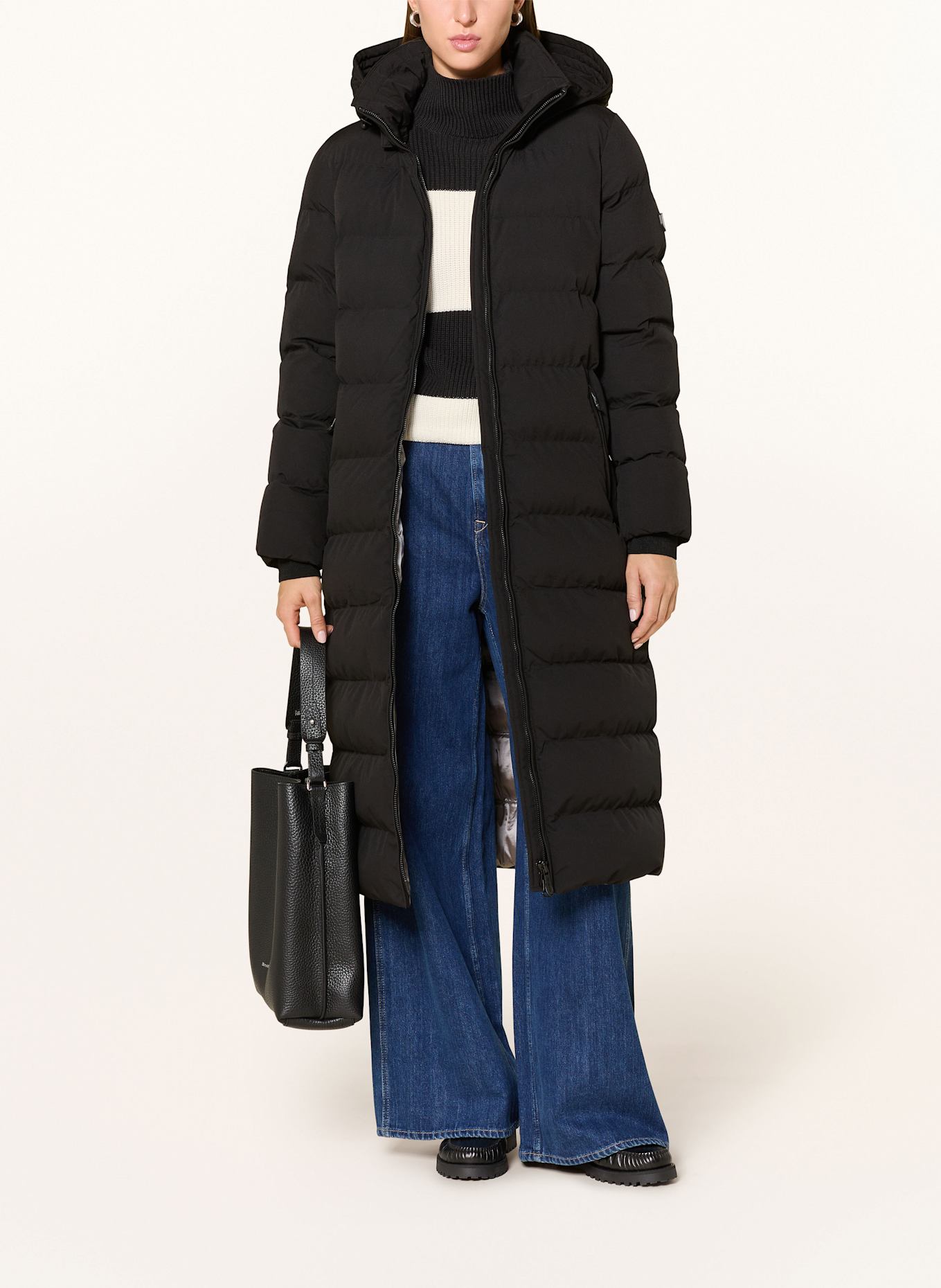 WELLENSTEYN Steppmantel GOLDMINE EXTRA LONG mit abnehmbarer Kapuze: SCHWARZ