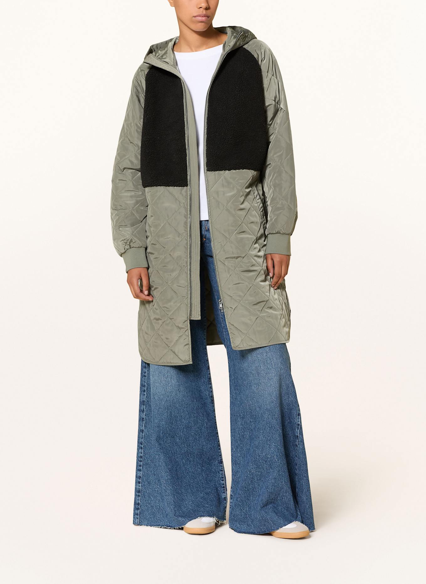 MSCH COPENHAGEN Steppmantel MSCHADELYN KIARA im Materialmix: HELLGRÜN / SCHWARZ