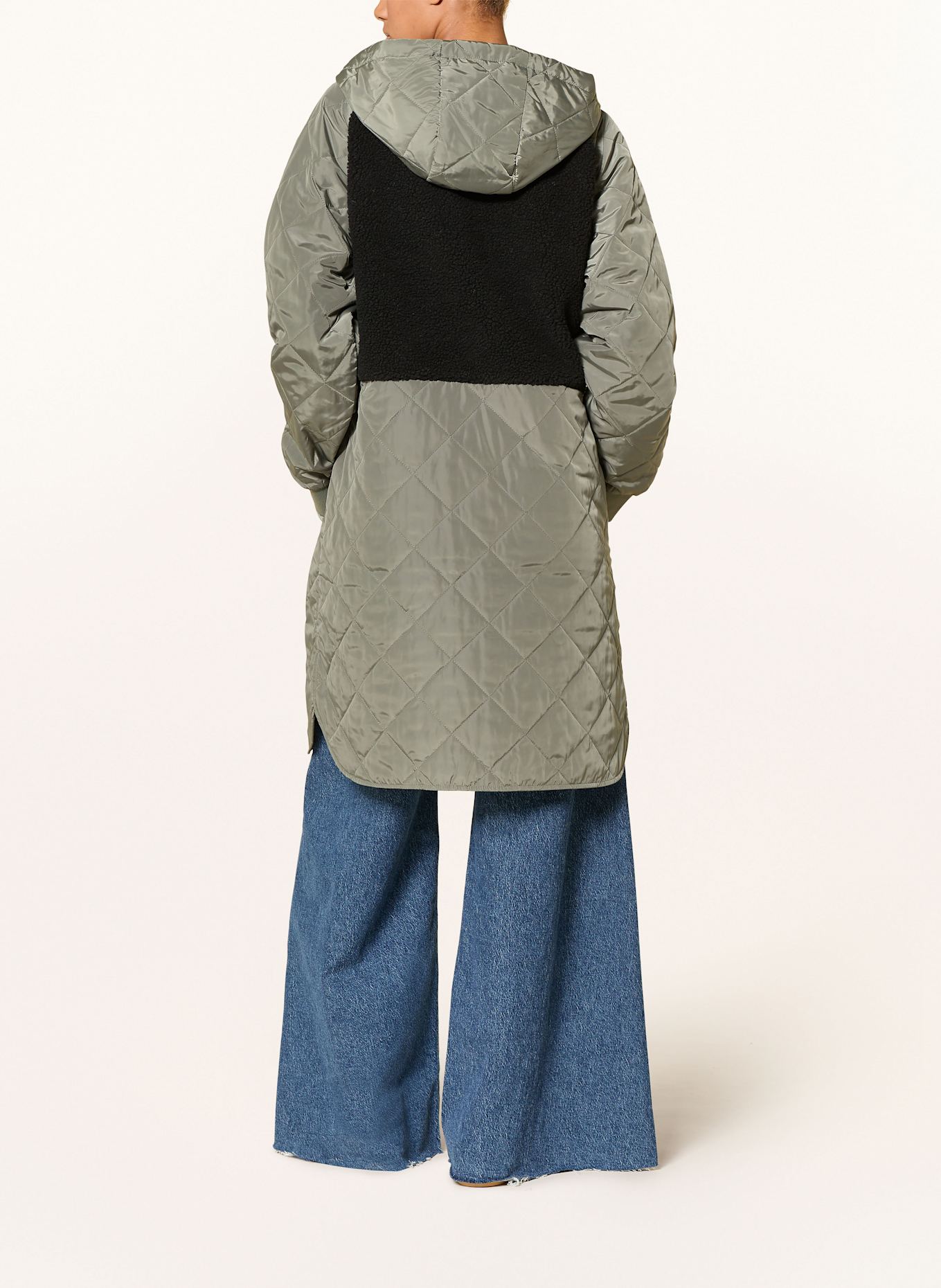 MSCH COPENHAGEN Steppmantel MSCHADELYN KIARA im Materialmix: HELLGRÜN / SCHWARZ