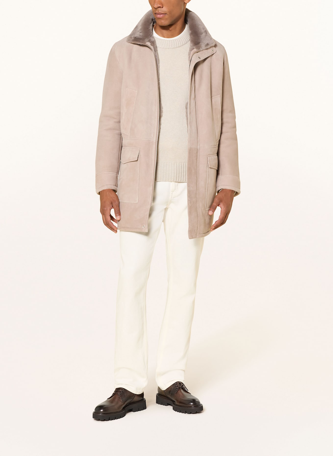 ARMA Ledermantel MANO mit Lammfell: TAUPE