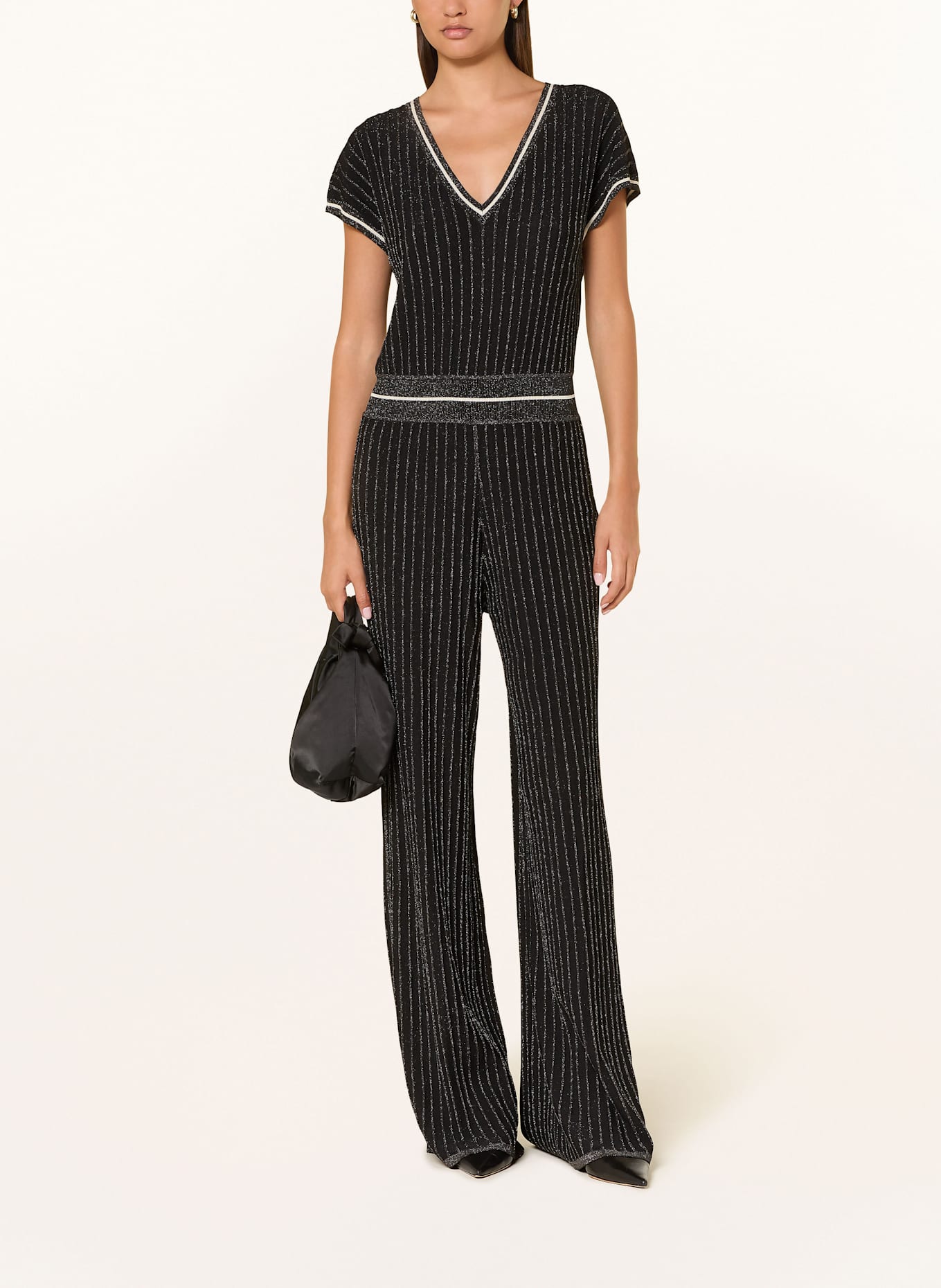 LIU JO Jumpsuit with glitter thread in black/ cream
