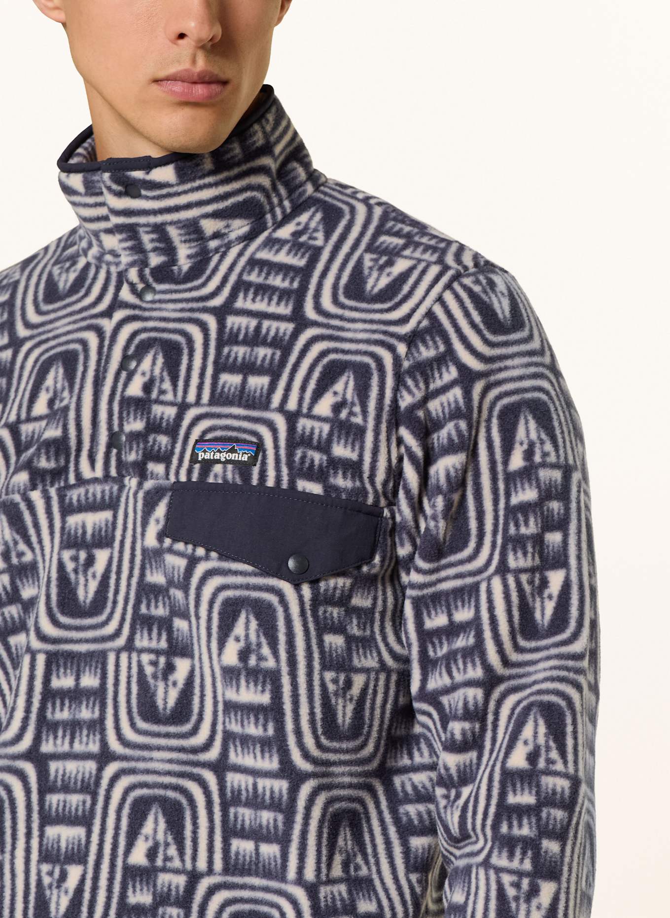 patagonia Fleecový svetr SYNCHILLA ® SNAP-T®: TMAVĚ MODRÁ / KRÉMOVÁ