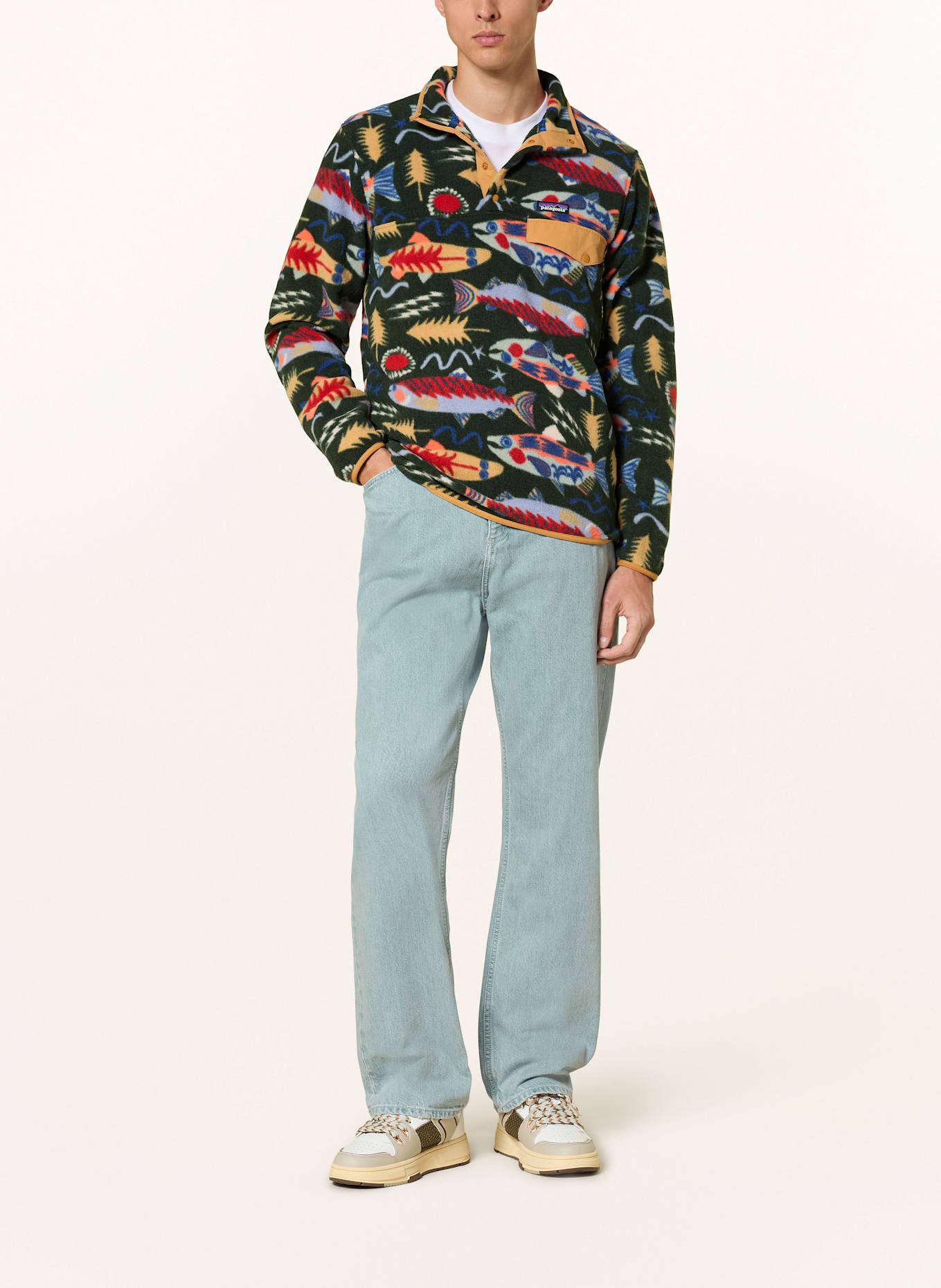 patagonia Fleecový svetr SYNCHILLA ® SNAP-T®: TMAVĚ ZELENÁ / ČERVENÁ / MODRÁ